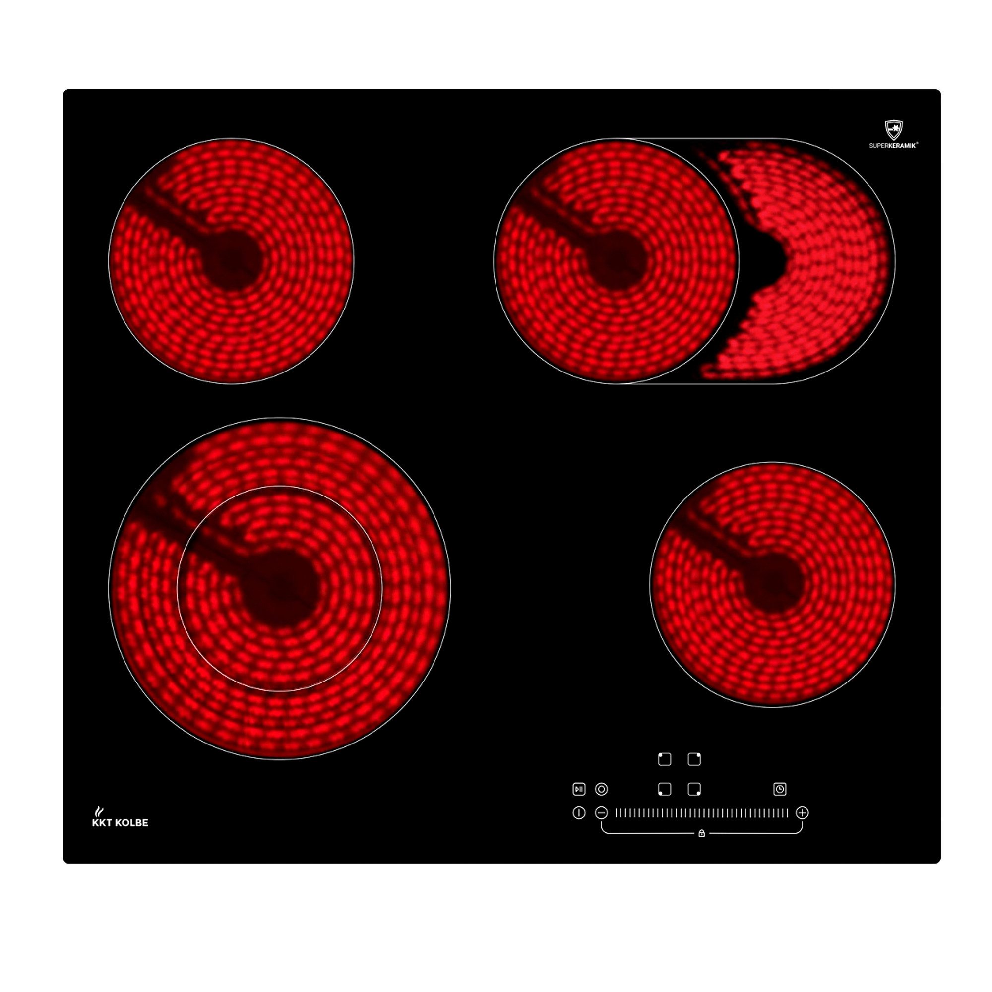 KKT KOLBE Elektro-Kochfeld KK590RL, 59cm / Autark / 9 Stufen / 4 Zonen / Rahmenlos / Touch / Bräter-Zone