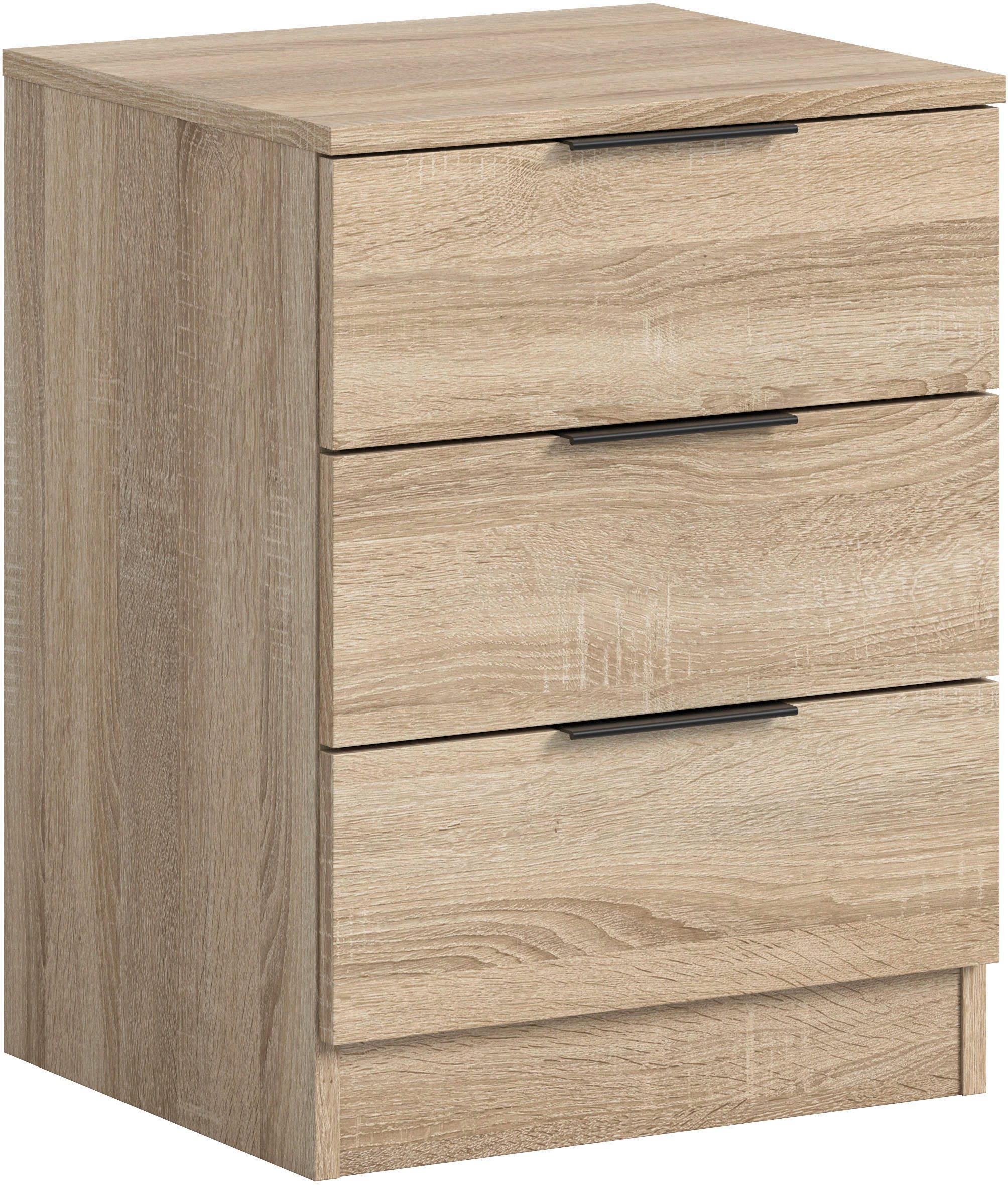 Home affaire Nachtkommode Skarde Nachttisch Beistelltisch Kommode, Breite: 45 cm (1 St), Skarde, Nachtkommode, 3 Schubkästen, Sonoma Eiche NB