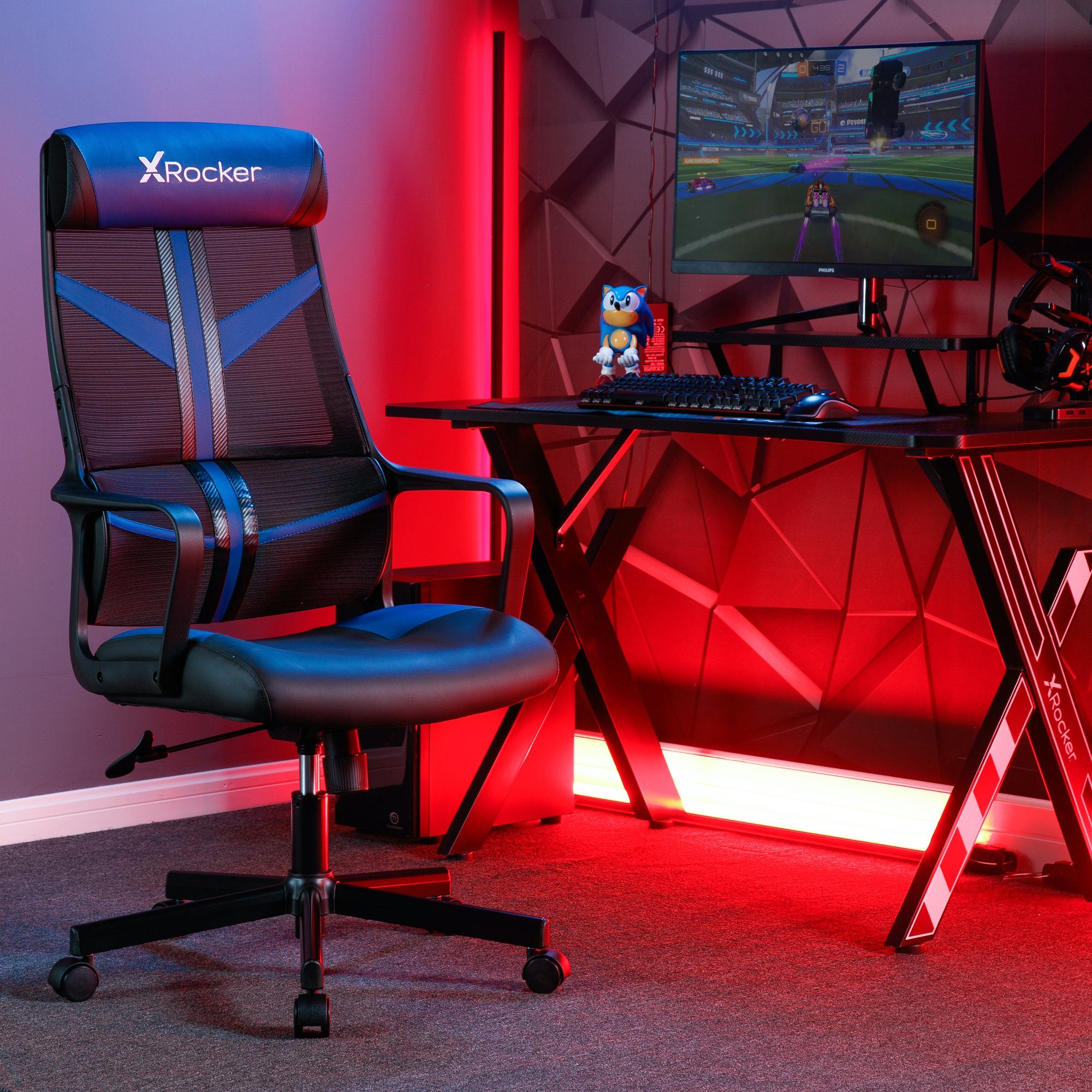 X Rocker Bürostuhl Helix Gaming Bürodrehstuhl mit Mesh Netzstoff Rückenlehne Blau