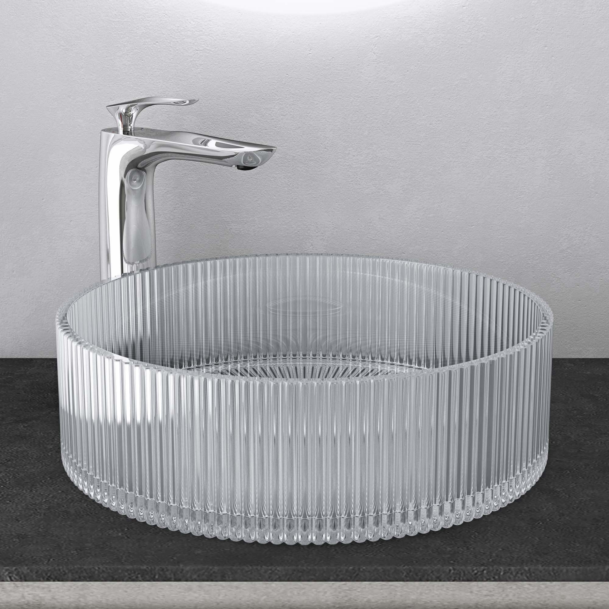 Mai & Mai Aufsatzwaschbecken Glaswaschbecken in Transparent Glas Waschtisch Minerva01, leichte Reinigung