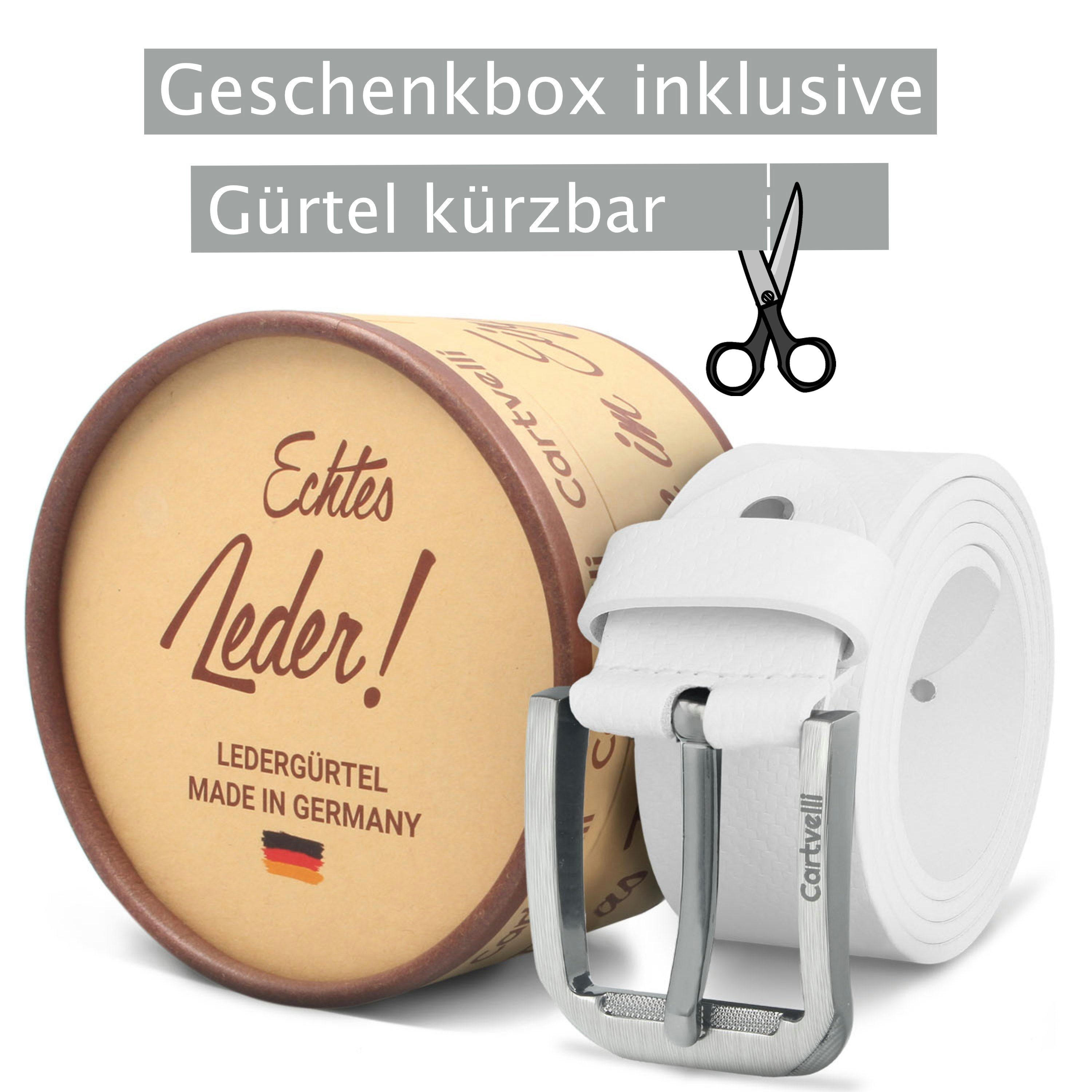 Herren Design Geschenkbox Carbon Ledergürtel mit in Farben) Ledergürtel Germany Schließe wunderbarer Carbon (3 Made klassisch Cartvelli edles Weiß mit