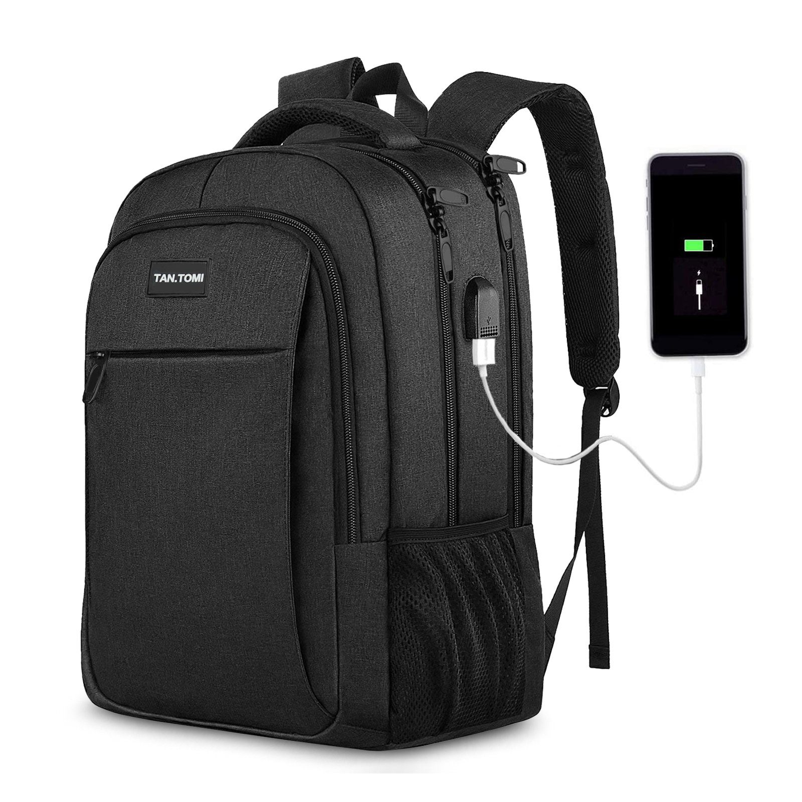 TAN.TOMI Rucksack Laptop Rucksack Herren 17 Zoll Laptoptasche mit USB Ladeanschluss, Anti Diebstahl Business Reisen Rucksack für Schule Arbeit