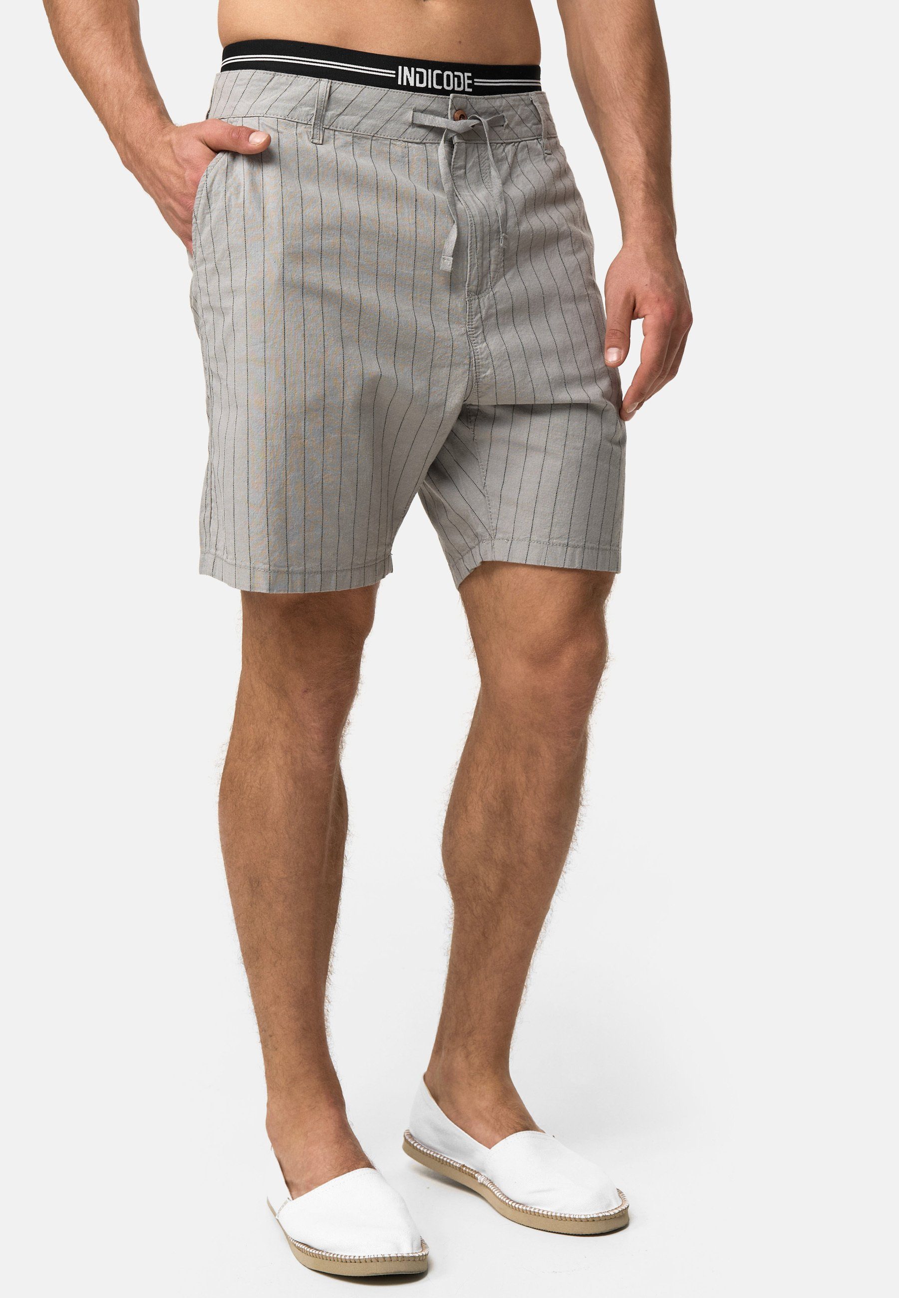 Indicode Chinoshorts Herren Giwgros Chino Shorts Herrenshorts gestreift, aus einem Leinenmix