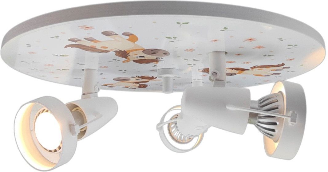 niermann Deckenleuchte Kinderlampe mit Motiv "Pony Paula", Strahler für Kinderzimmer, ohne Leuchtmittel, 3 schwenk- und drehbare Strahler, Made in Germany