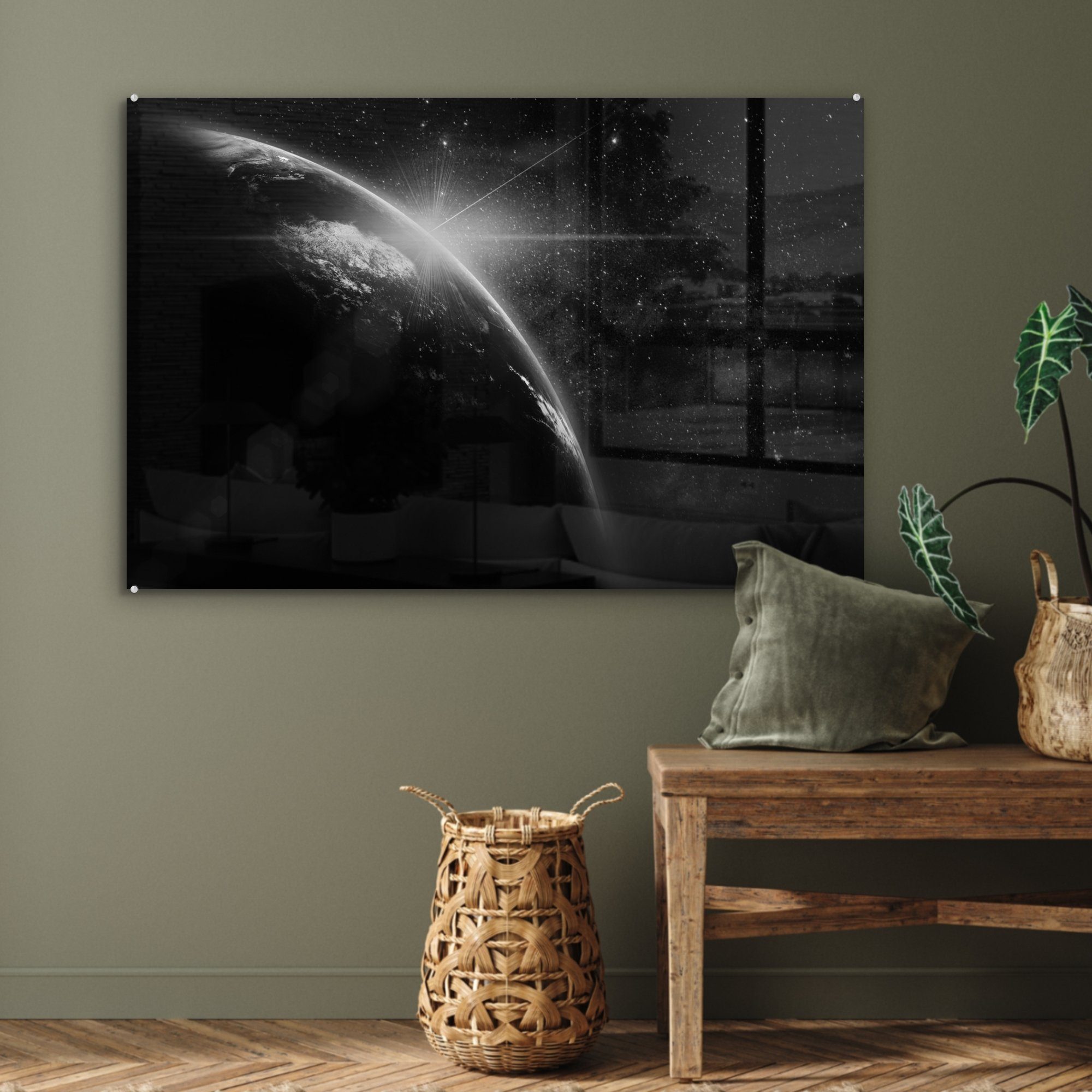 & - - MuchoWow Acrylglasbilder Acrylglasbild Erde Planeten Schlafzimmer (1 St), Sterne, Wohnzimmer