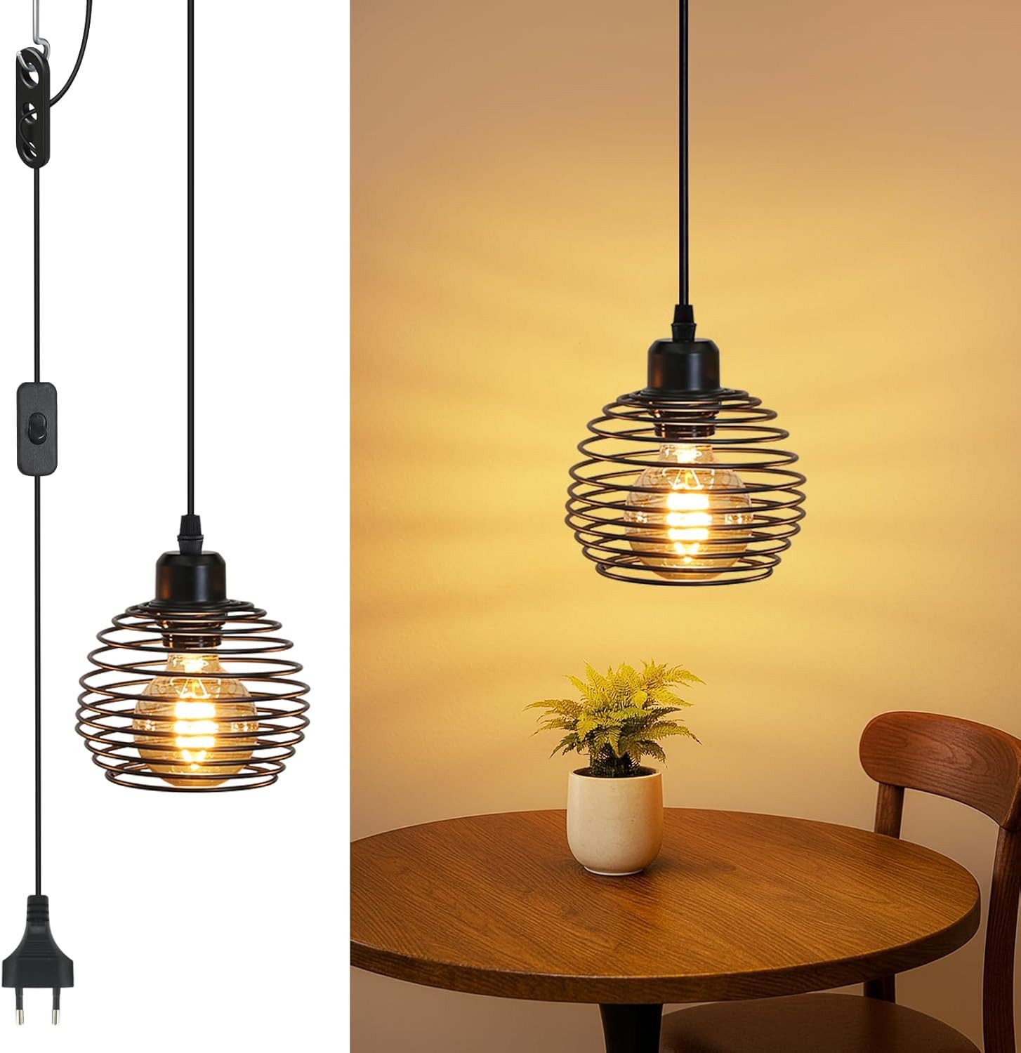 ZMH Pendelleuchte 3 Flammig Vintage Schwarz E27 Hängelampe Esstisch Metall Wohnzimmer, Hochwertige Design, LED wechselbar