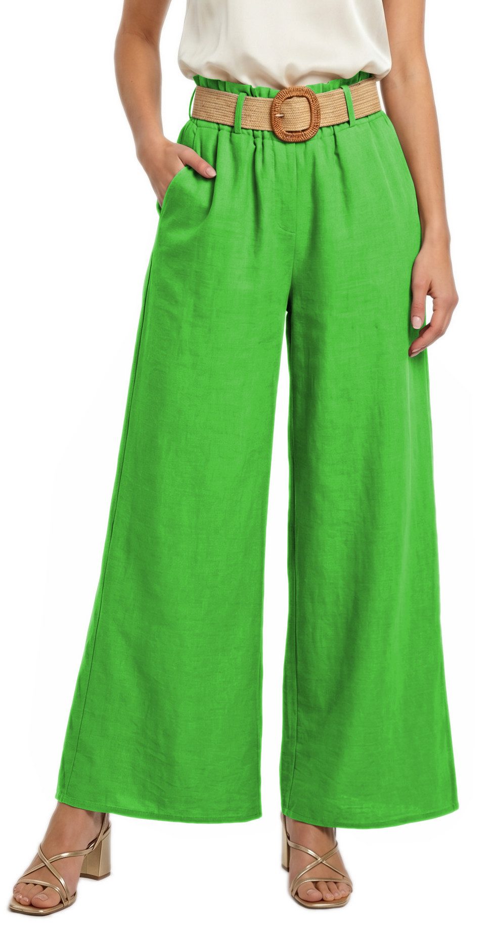 dy_mode Palazzohose Damen High Waist Palazzohose Weitbein Hose Schlupfhose Sommer Strand in Unifarbe, High Waist, mit elastischem Bund