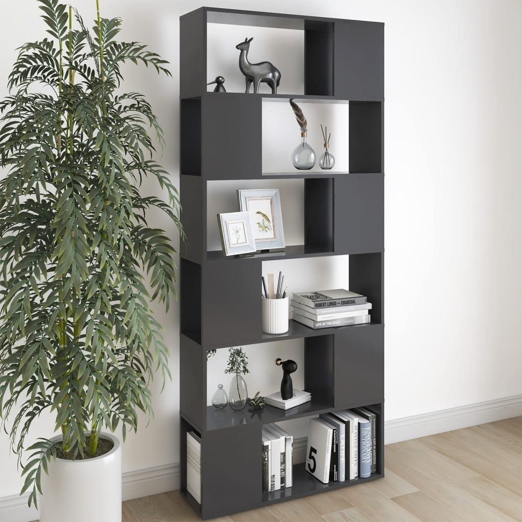 furnicato Bücherregal 80x24x186cm Holzwerkstoff Hochglanz-Grau Raumteiler