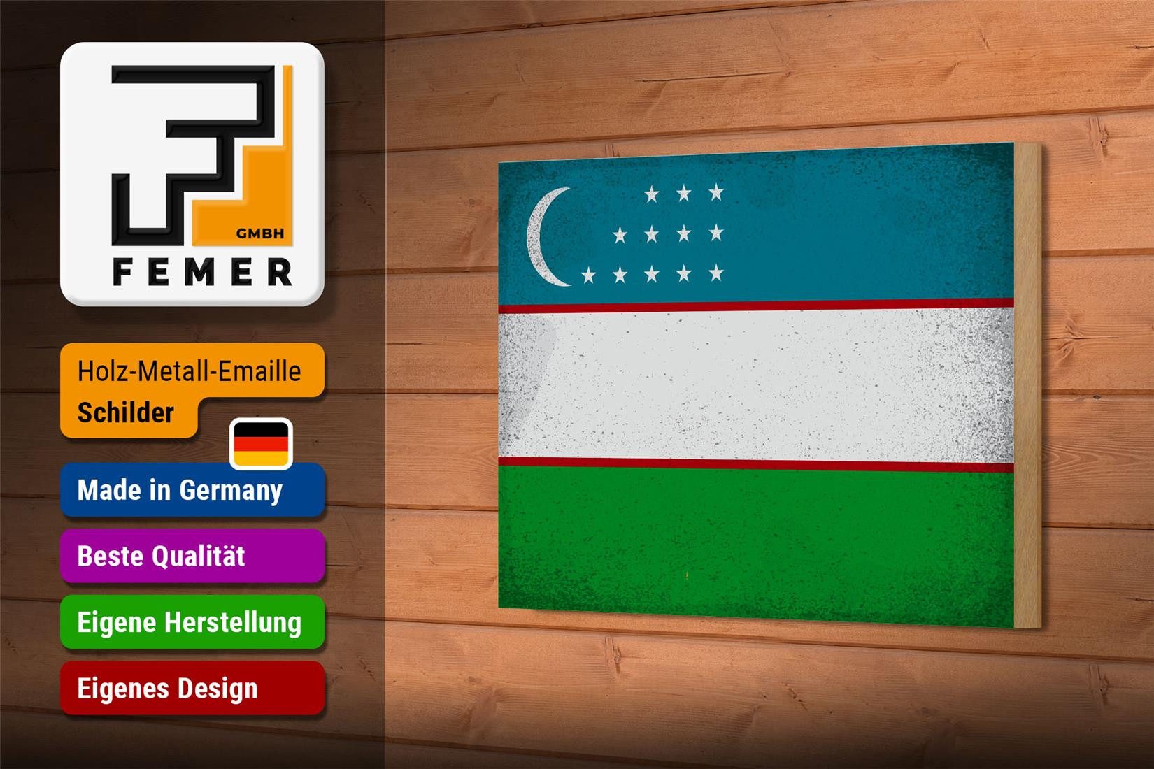 Femer GmbH Holzbild Flagge Usbekistan 18x12 cm Uzbekistan Vintage, Flaggen (1 St), Glatte Holzfaserplatte (MDF), vorn beschichtet