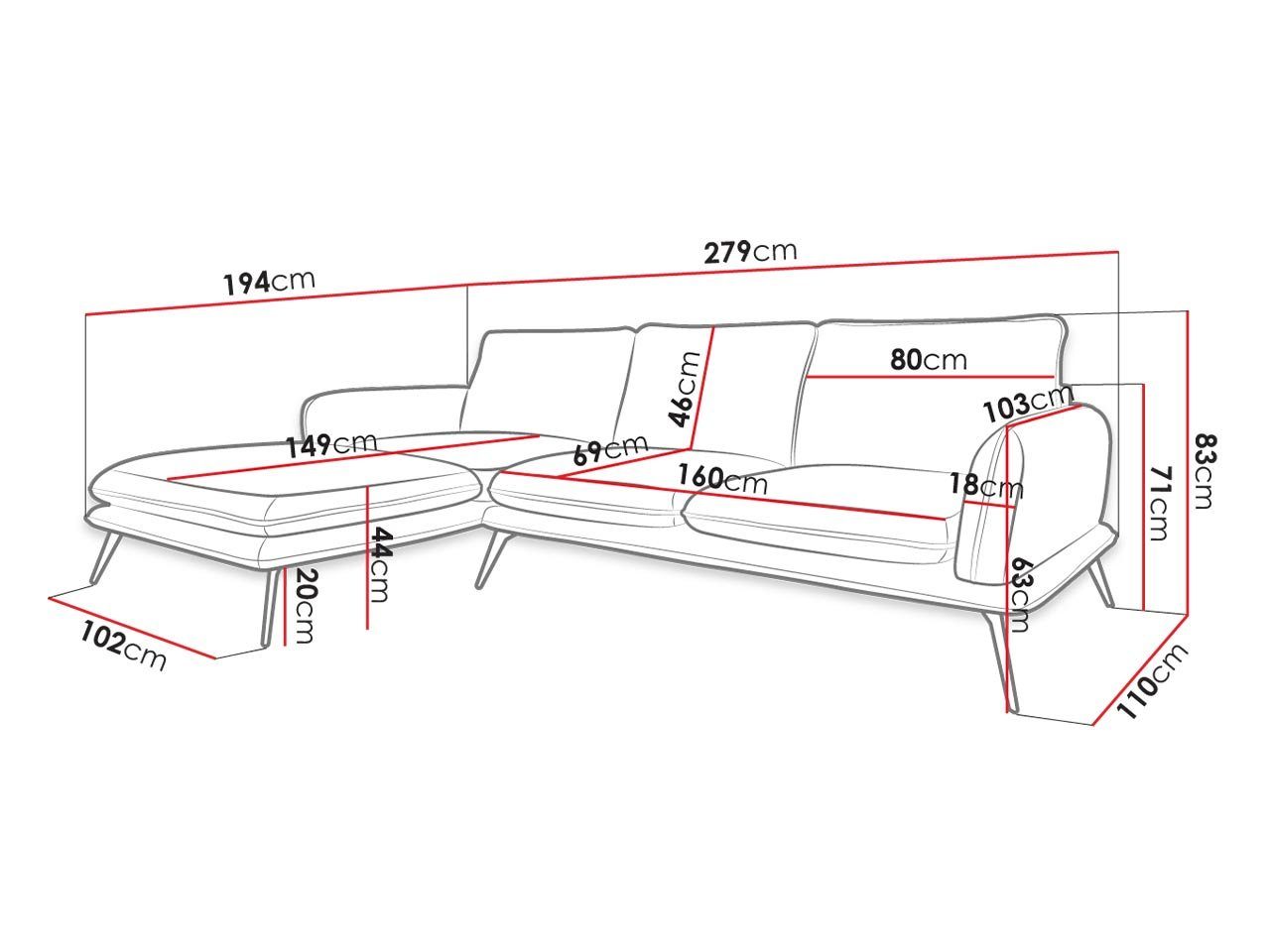 Couchgarnitur L-Form Polsterecke Zetta MIRJAN24 Portimao Ecksofa 297 Loft Sofa, LC, Farbauswahl