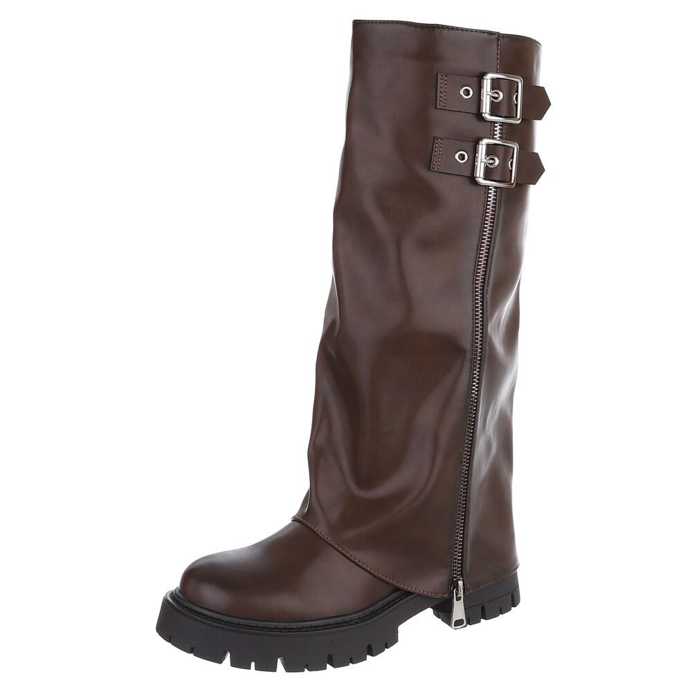 Stylische Damenstiefel mit Reißverschluss und Schnallen Plateaustiefel