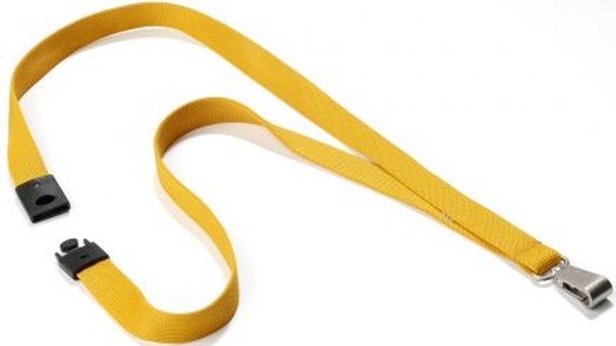 DURABLE Hinweisschild Textilband Soft Colour 15mm mit Karabiner 44cm gelb VE=10 Stück