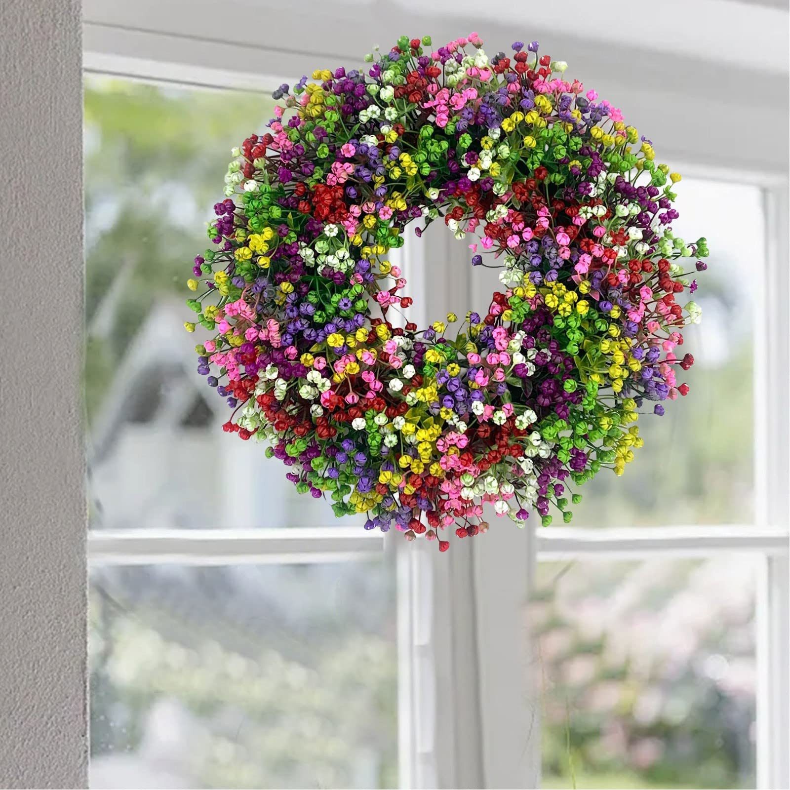Kunstkranz 40cm Türkranz Ganzjährig Außen Deko, Künstlicher Blumenkranz Deko, Coonoor, für Bauernhaus Tür Wand Wohnzimmer Flur Hochzeit Dekoration