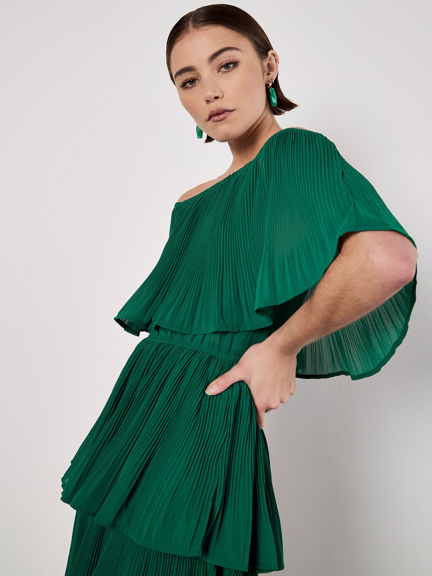 Apricot Partykleid Plissee Lagen-Bardot-Minikleid im Lagenlook