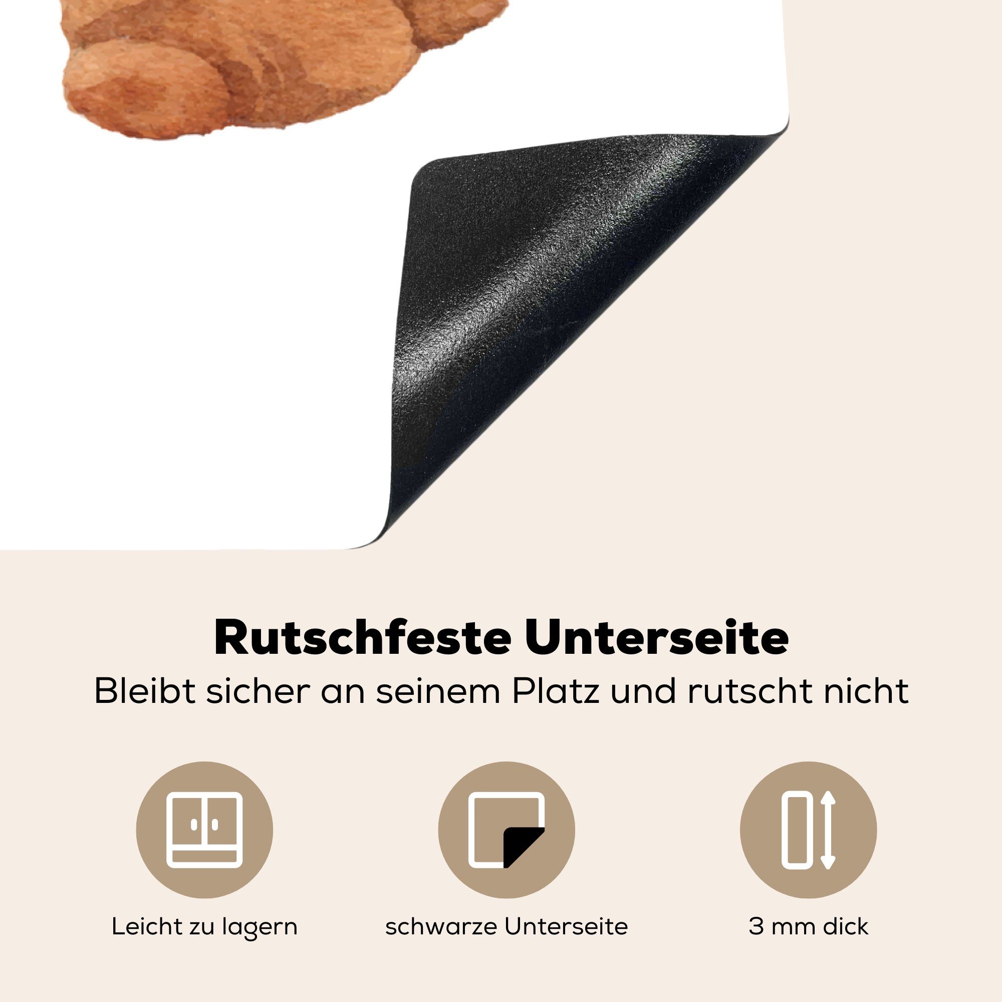 Ceranfeldabdeckung, Herdblende-/Abdeckplatte Vinyl, tlg), MuchoWow Arbeitsplatte Croissant für Aquarell (1 - 78x78 Lebensmittel, - cm, küche