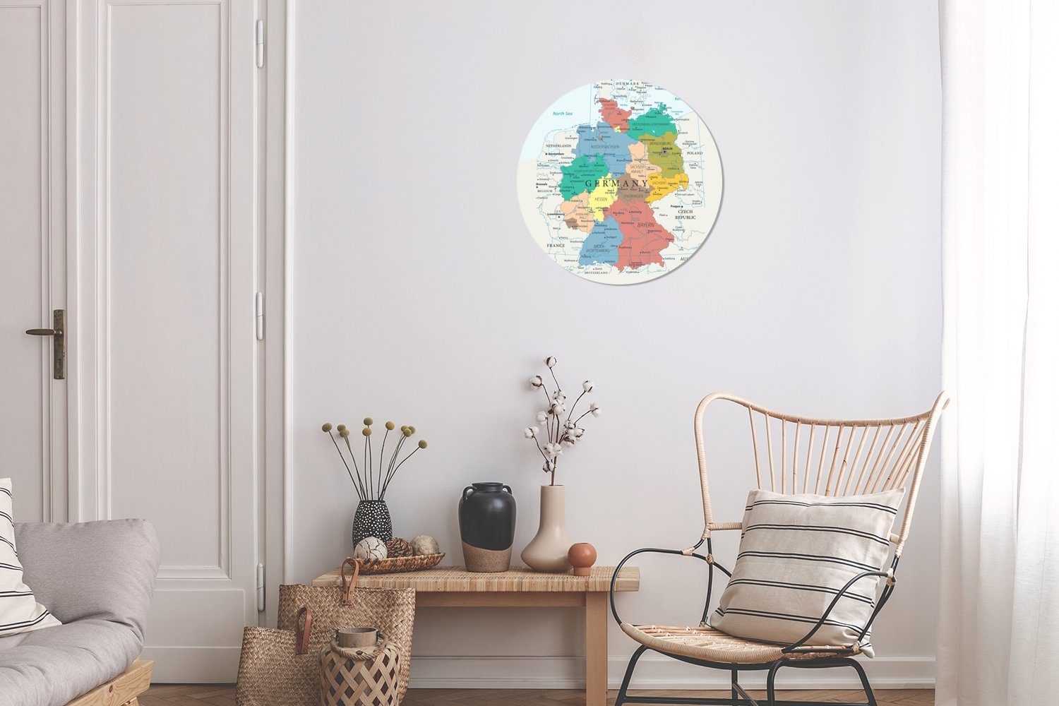 St), Wanddekoration Rundes (1 Wohnzimmer, Deutschland, Forex, Detaillierte cm von Kreis Karte Wandbild, MuchoWow 30x30 Gemälde
