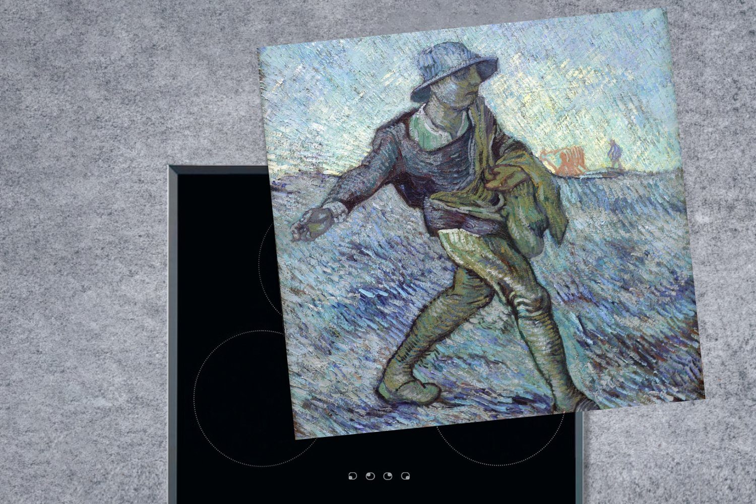 - 78x78 MuchoWow (1 Arbeitsplatte tlg), Gogh, küche Sämann cm, Vincent für van Ceranfeldabdeckung, Der Millet) Vinyl, Herdblende-/Abdeckplatte (nach