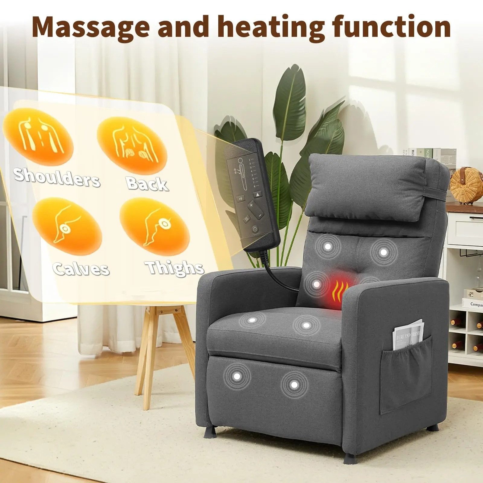 DENU-Home Massagesessel Elektrischer Relaxsessel Massagestuhl 90°-165° mit Heizung (1-St., Relaxsessel), assagestuhl 90°-165°, mit Heizung, 4 Massagepunkten, Fußstützen