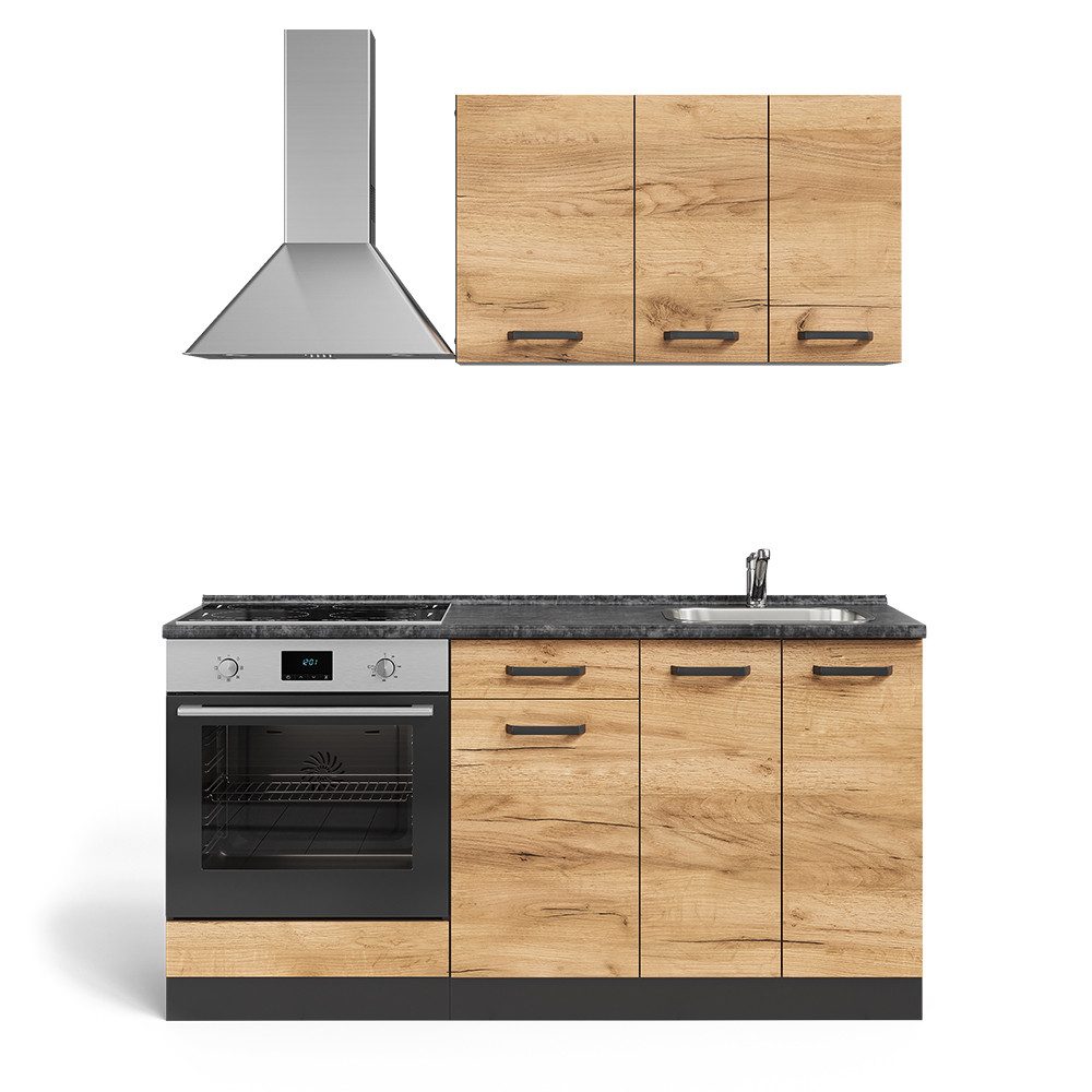 Vicco Küchenzeile R-Line, Goldkraft Eiche/Anthrazit, 160 günstig online kaufen