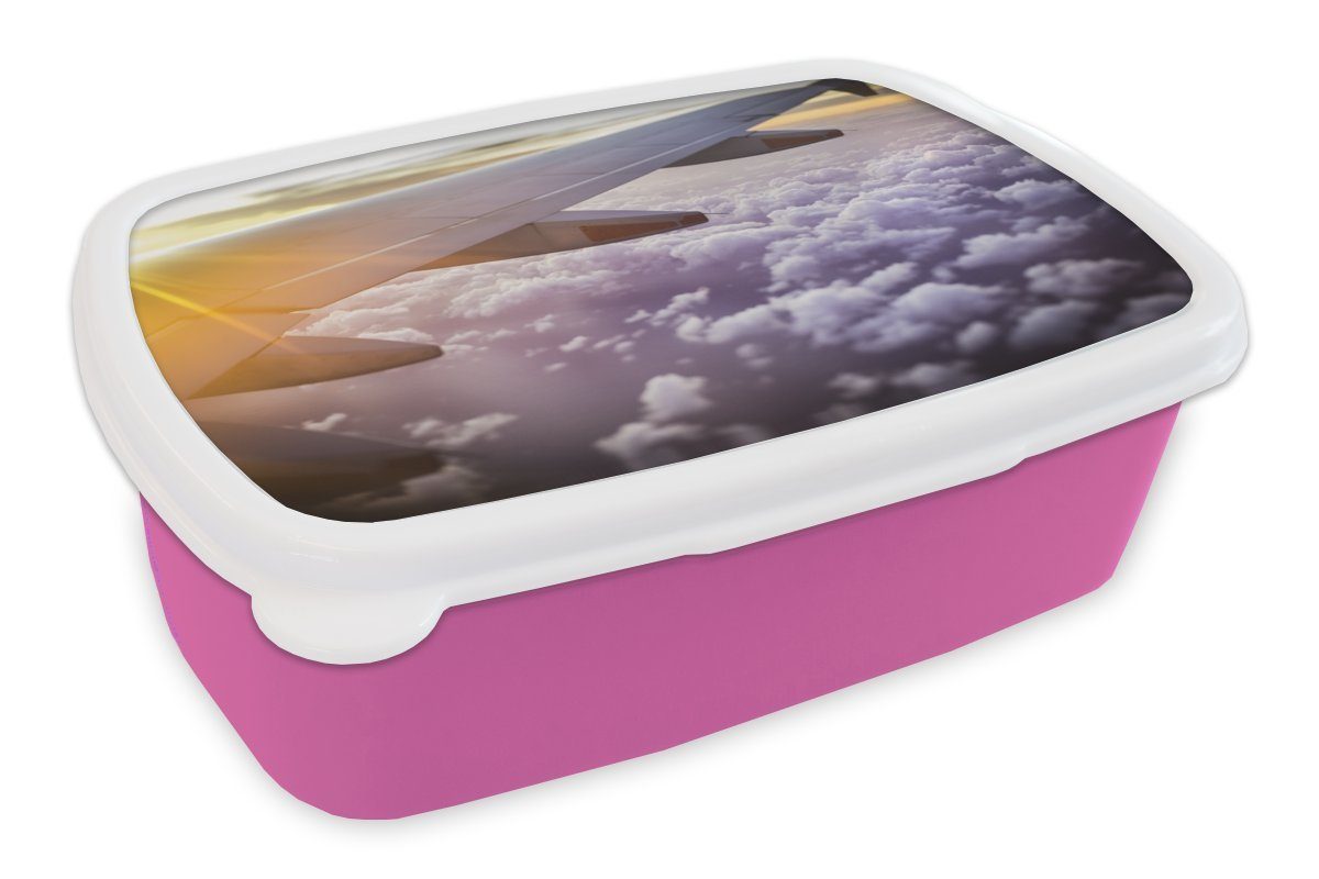 Lunchbox Kunststoff Sonnenstrahlen entlang rosa Mädchen, Ebene, für Kinder, einer Brotbox Brotdose Snackbox, MuchoWow Kunststoff, (2-tlg), Erwachsene,