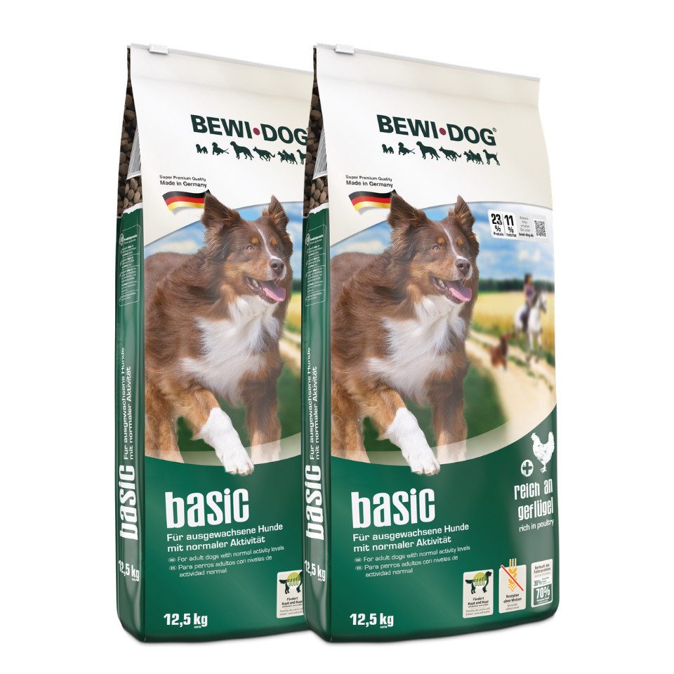 Bewi Dog Basic Reich an Geflügel - leicht verdauliches Trockenfutter 2x12,5kg, Trockenfutter für: Hunde