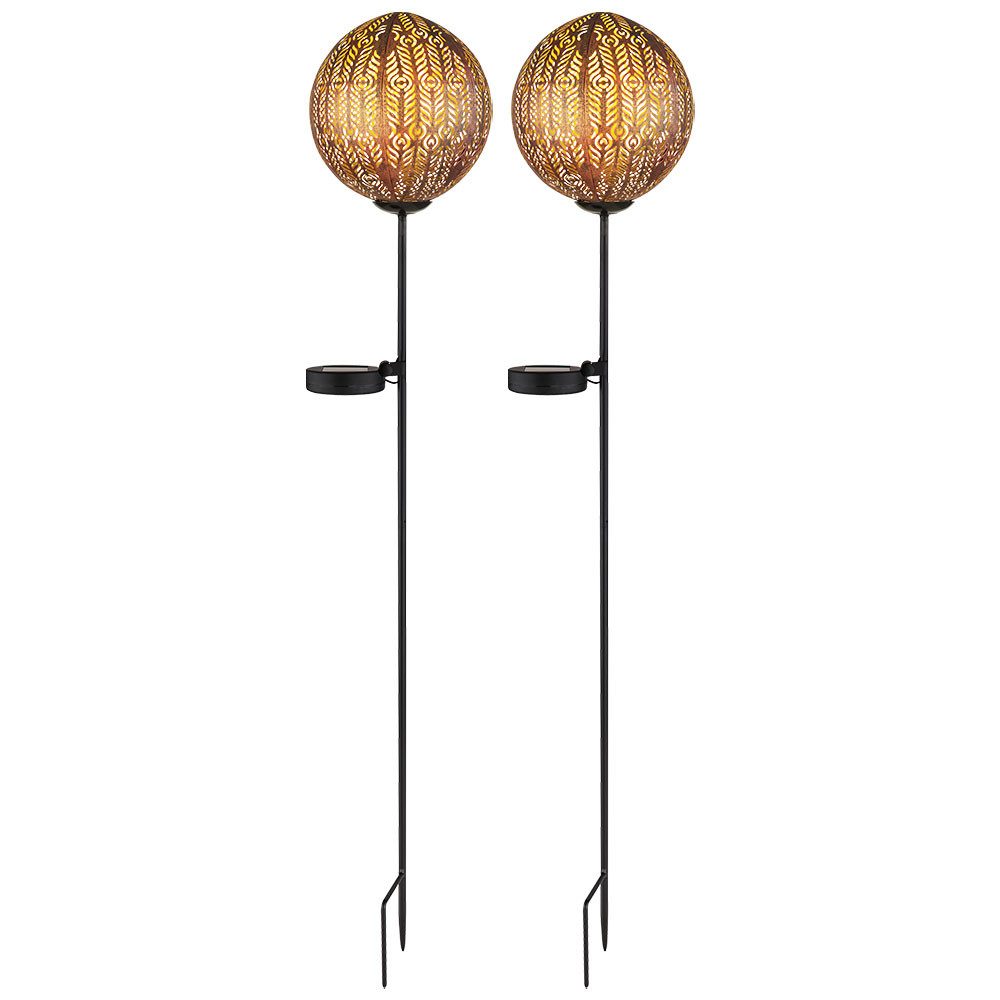 GLOBO LIGHTING LED Solarleuchte, LED-Leuchtmittel fest verbaut, Warmweiß, LED Solarlampe Steckleuchte Außenleuchte Kugel kupfer Erdspieß 2er Set
