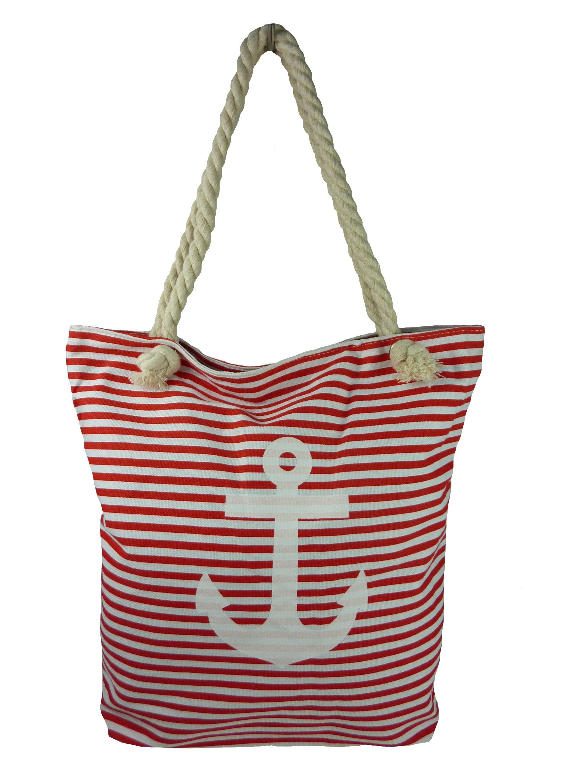 Taschen4life Strandtasche maritime Strand Tasche 1604, gestreift mit Anker Motiv, Stofftasche, Canvas (Segeltuch), mit Reißverschluss