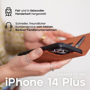 wiiuka Handyhülle suiit MORE Hülle für iPhone 14 Plus, Klapphülle Handgefertigt - Deutsches Leder, Premium Case