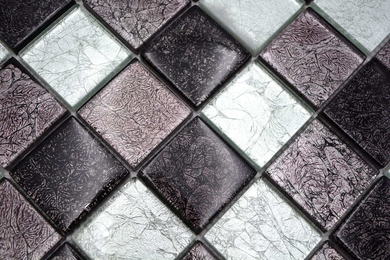 Mosani Mosaikfliesen Mosaikfliese Glasmosaik Struktur schwarz Optik Metall silber grau