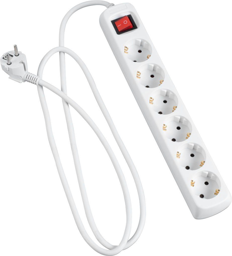 Hama Mehrfachsteckdose, 6-fach, Steckerleiste mit Schalter, 3 m Kabel Steckdosenleiste 6-fach (Ein- / Ausschalter, Schalterbeleuchtung, Kabellänge 3 m)