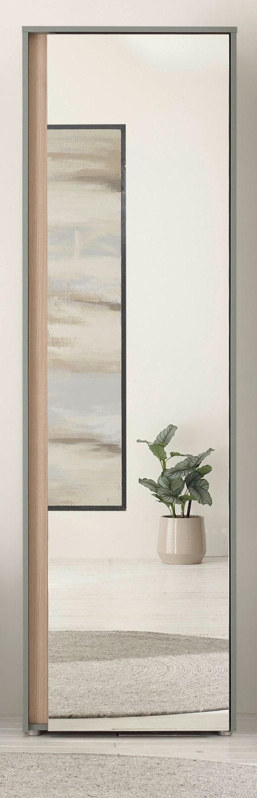 Furn.Design Garderobenschrank Center (Garderobe in Salbei Grün mit Eiche, 60 x 200 cm) mit großer Spiegeltür