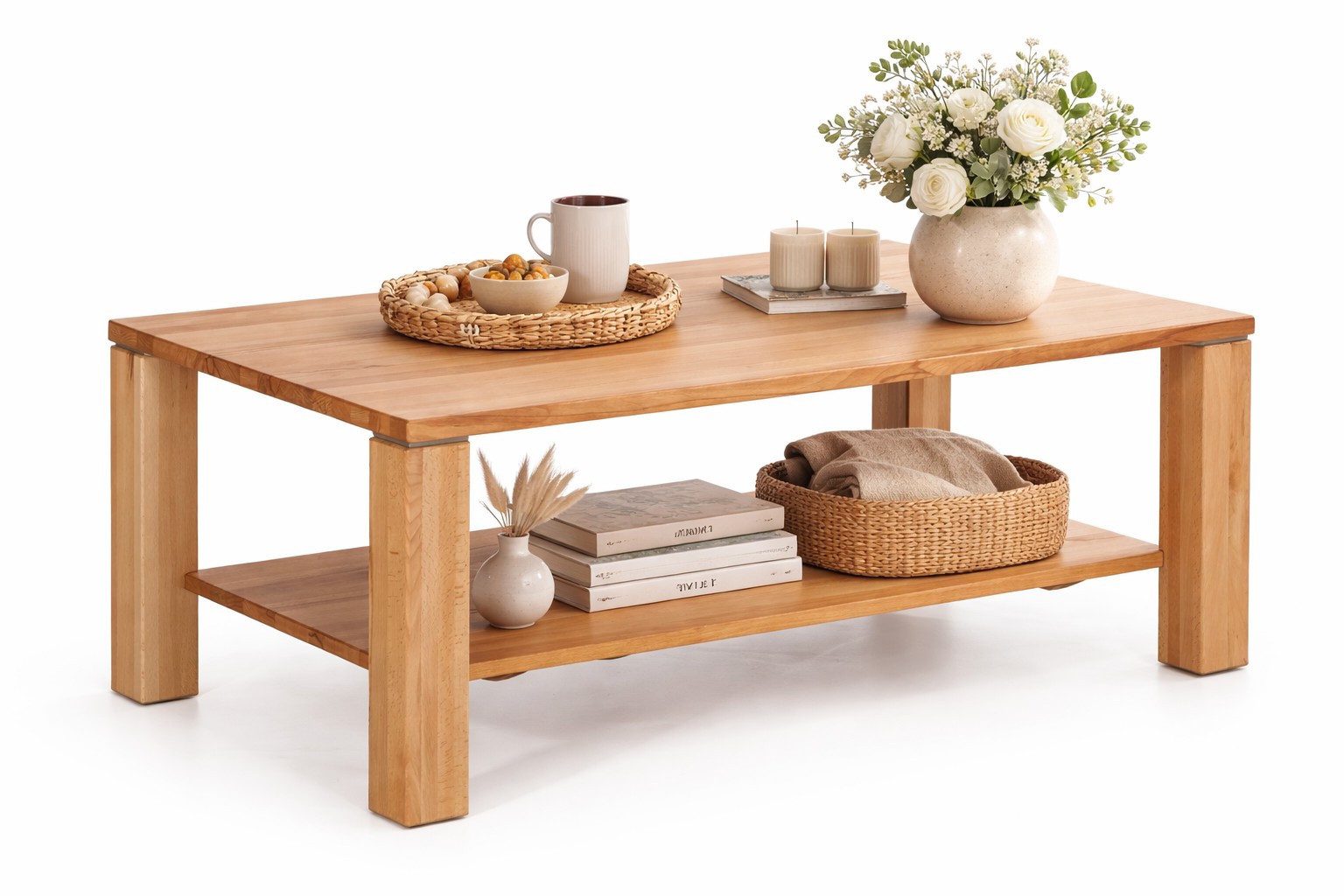 bv-vertrieb Couchtisch Sofatisch Kernbuche Couchtisch mit Rollen, mit Rollen