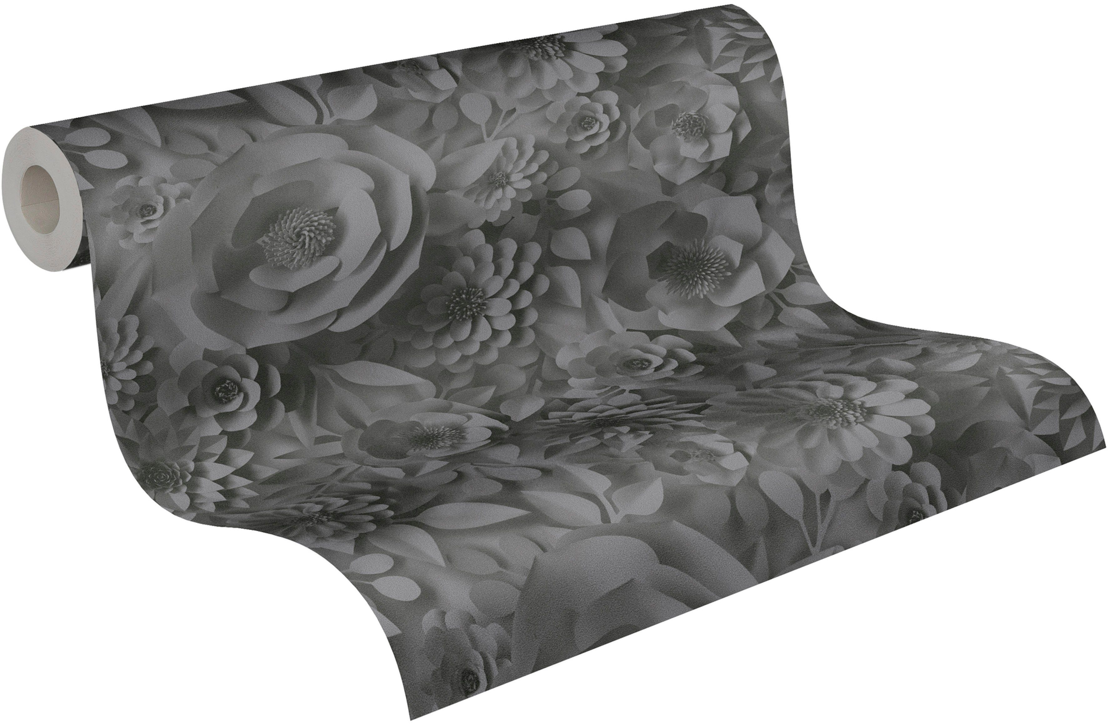 PintWalls Blumenwand Création (1 Blumen matt, 3D Optik, St), schwarz/grau A.S. Vliestapete glatt,