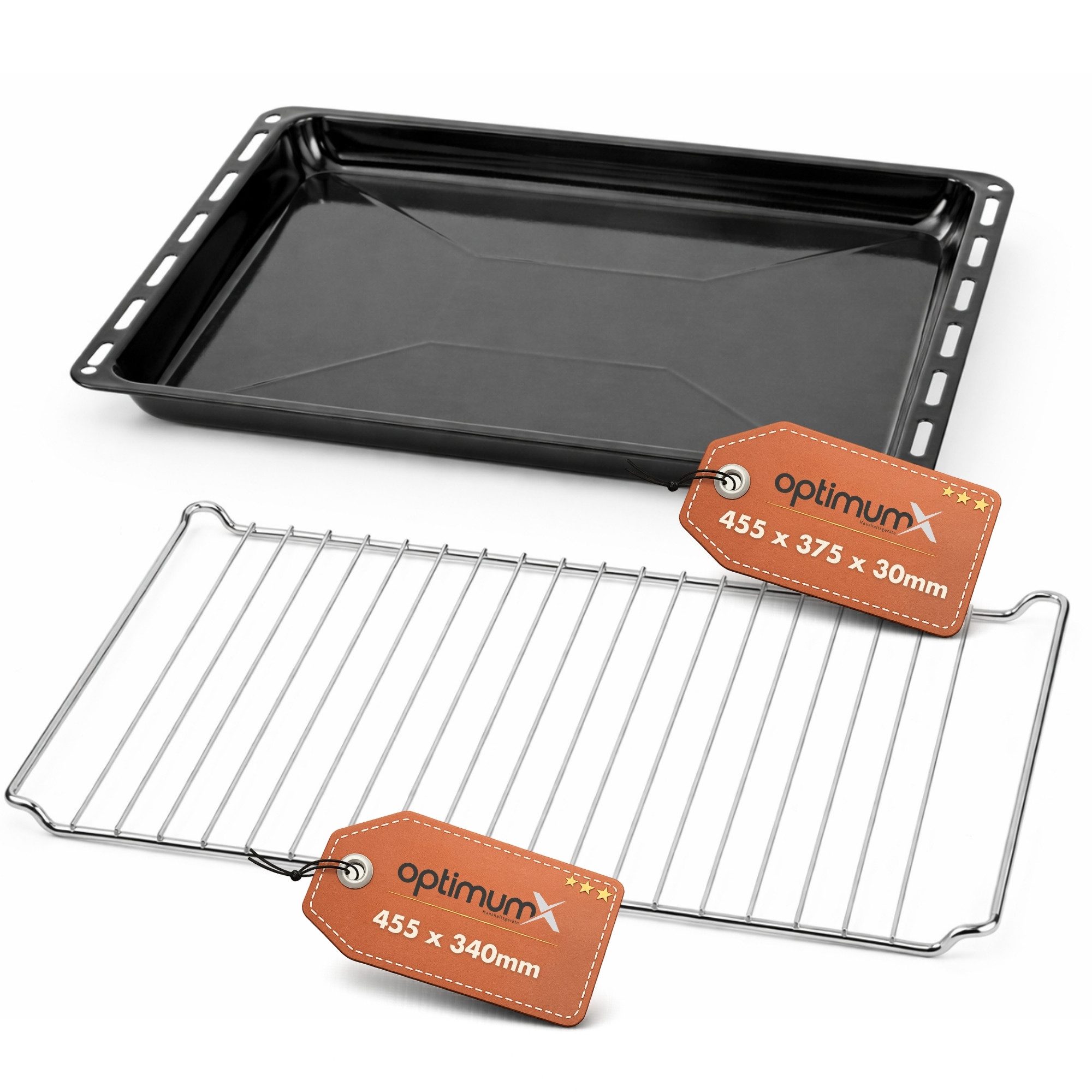 optimumX Backblech Emailliert Backblech Fettpfanne 422–445-455-460-465mm für Backofen, Standart+Grill