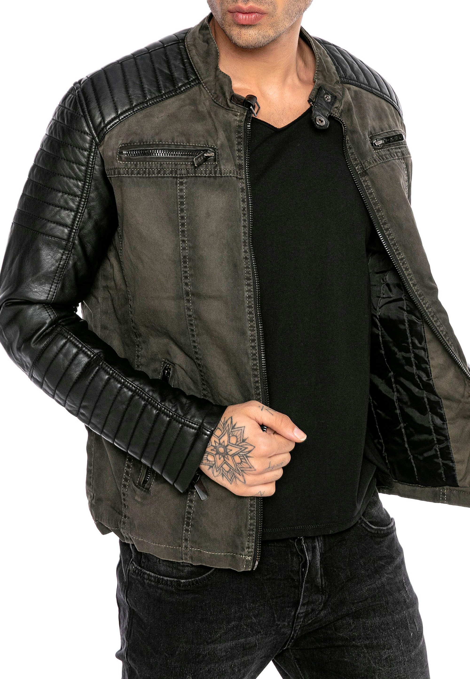 RedBridge Bikerjacke mit Materialmix und Steppdetails Markant und Modern günstig online kaufen