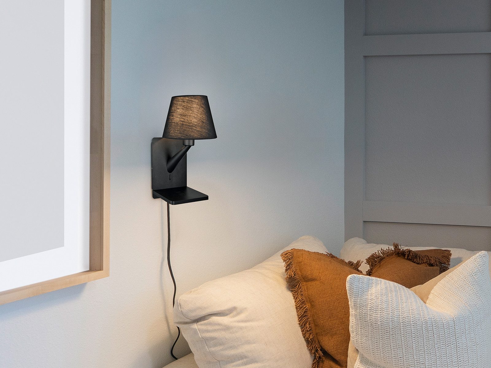 TRIO Leuchten LED Wandleuchte, Dimmfunktion, LED wechselbar, Warmweiß, innen, Wand Bett-lampe mit Schalter, Kabel und Stecker, Höhe 31cm