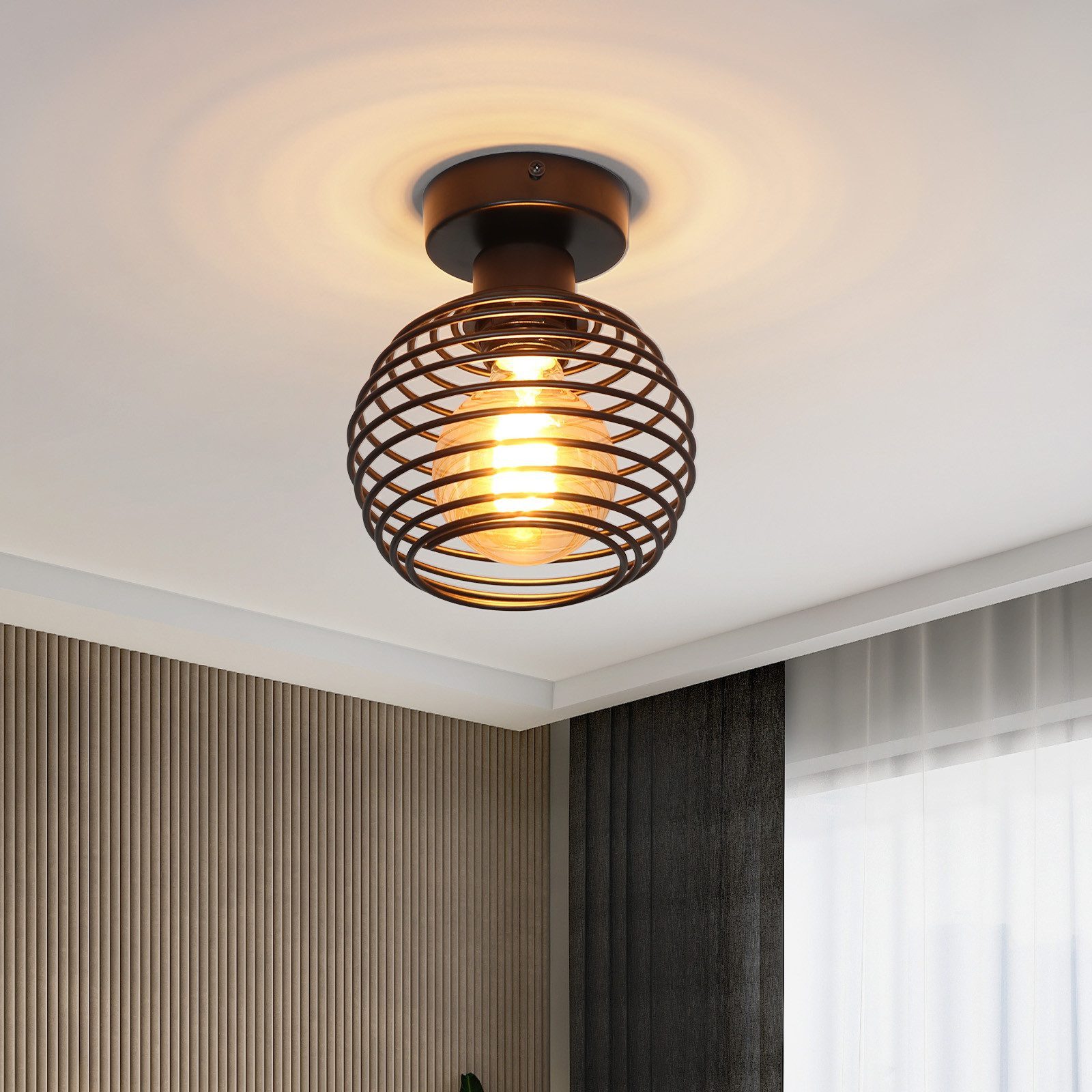 feinlux Lampenschirm Deckenleuchte Schwarz Retro Deckenlampe E27 ( ohne Leuchtmittel) , Perfekt für Flur Treppenhaus, Industrial Treppenhauslampe