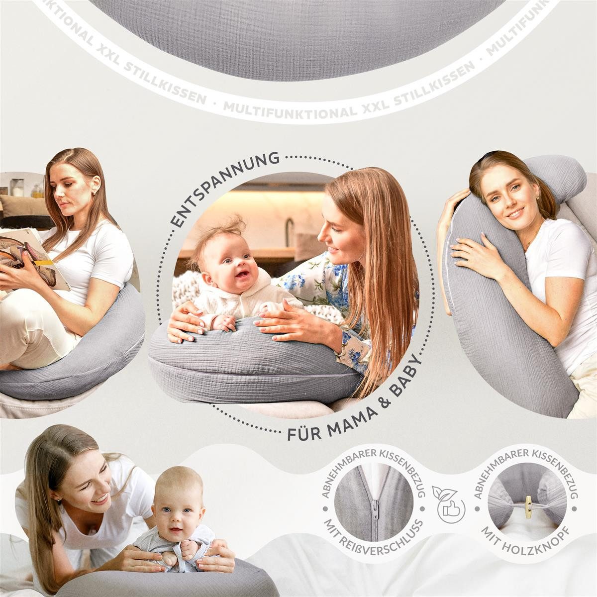 SEI Design Stillkissen Seitenschläferkissen Babynestchen Kuschelnest XXL, Schwangerschaftskissen mit Bezug, Schwangerschaftskissen mit Bezug, Bezug 100% Baumwolle