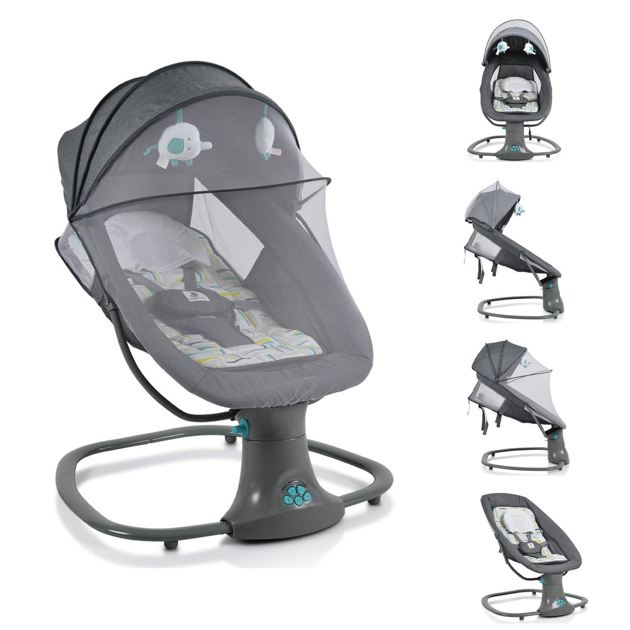 Moni Babywippe Axel 3 in1, Bluetooth, 5 Schaukelgeschwindigkeiten, Moskitonetz, 5-Punkt-Gurt