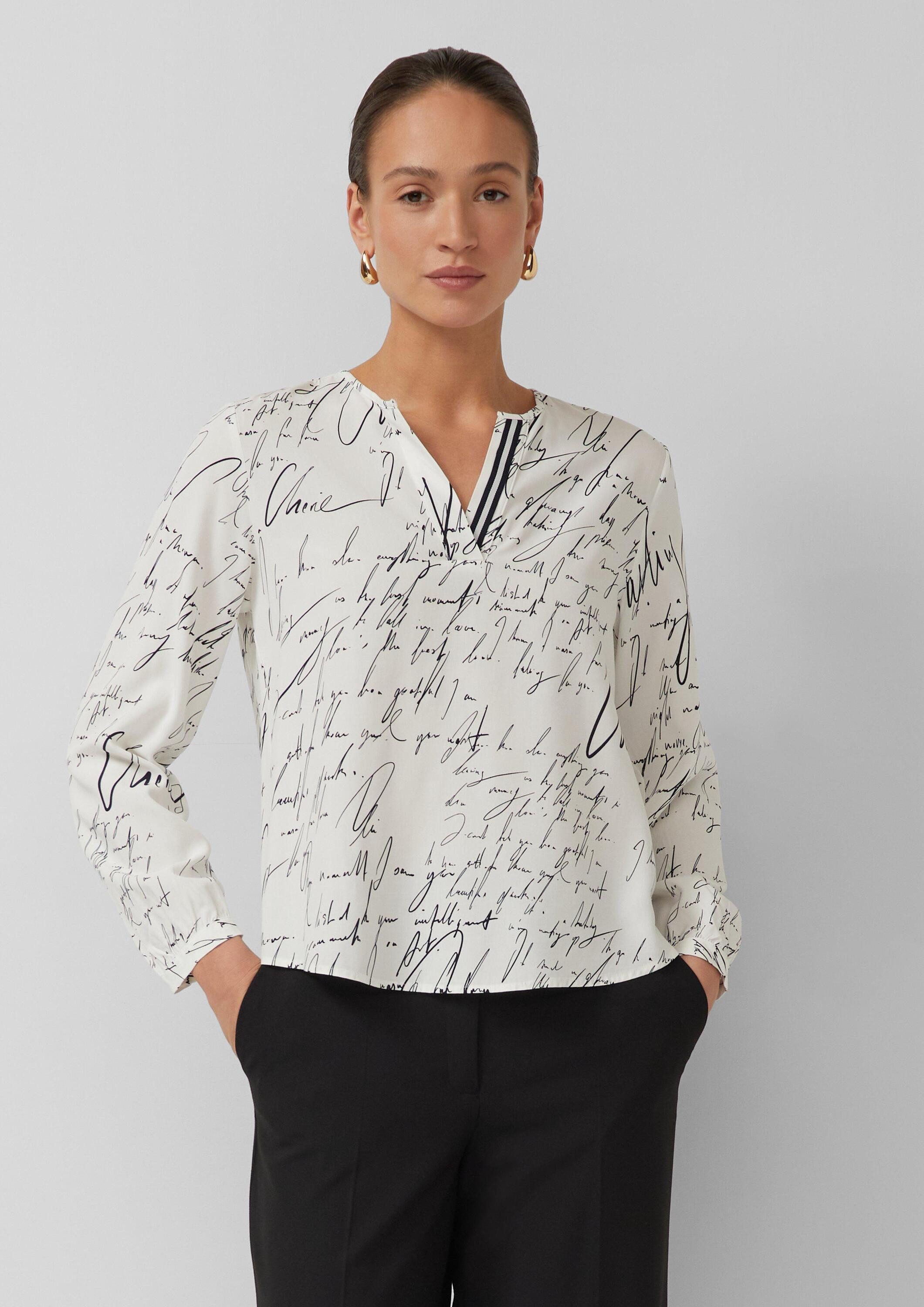 s.Oliver Langarmbluse Bluse Viskose-Bluse mit V-Ausschnitt und All-over-Pri günstig online kaufen