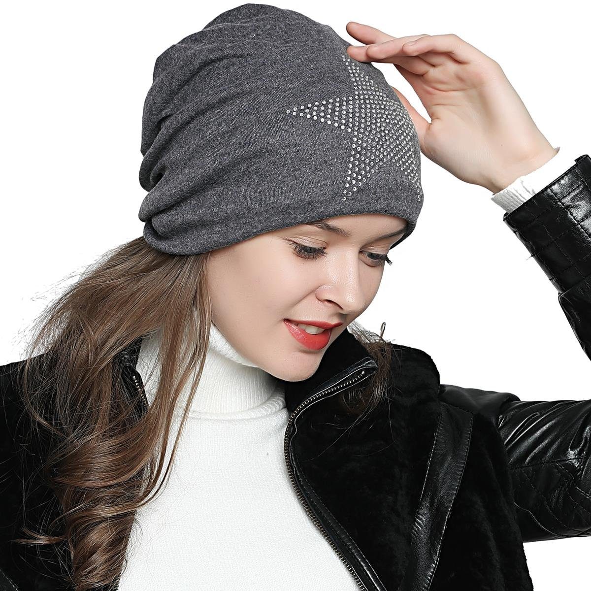 DonDon Beanie Damen Slouch mit Print günstig online kaufen
