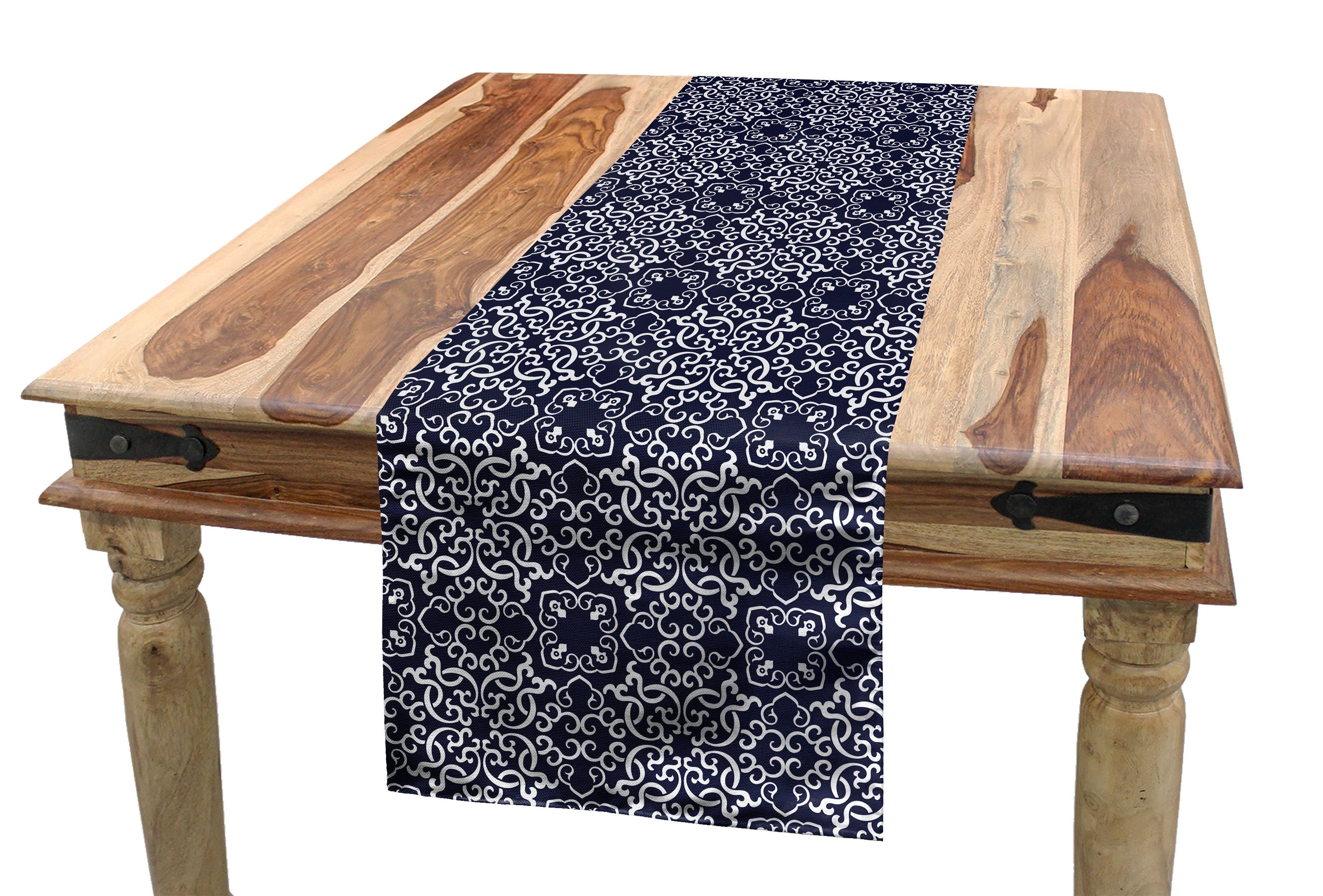 Rechteckiger Tischläufer blau Dekorativer Curlicues Eastern Küche Navy Tischläufer, Abakuhaus Esszimmer