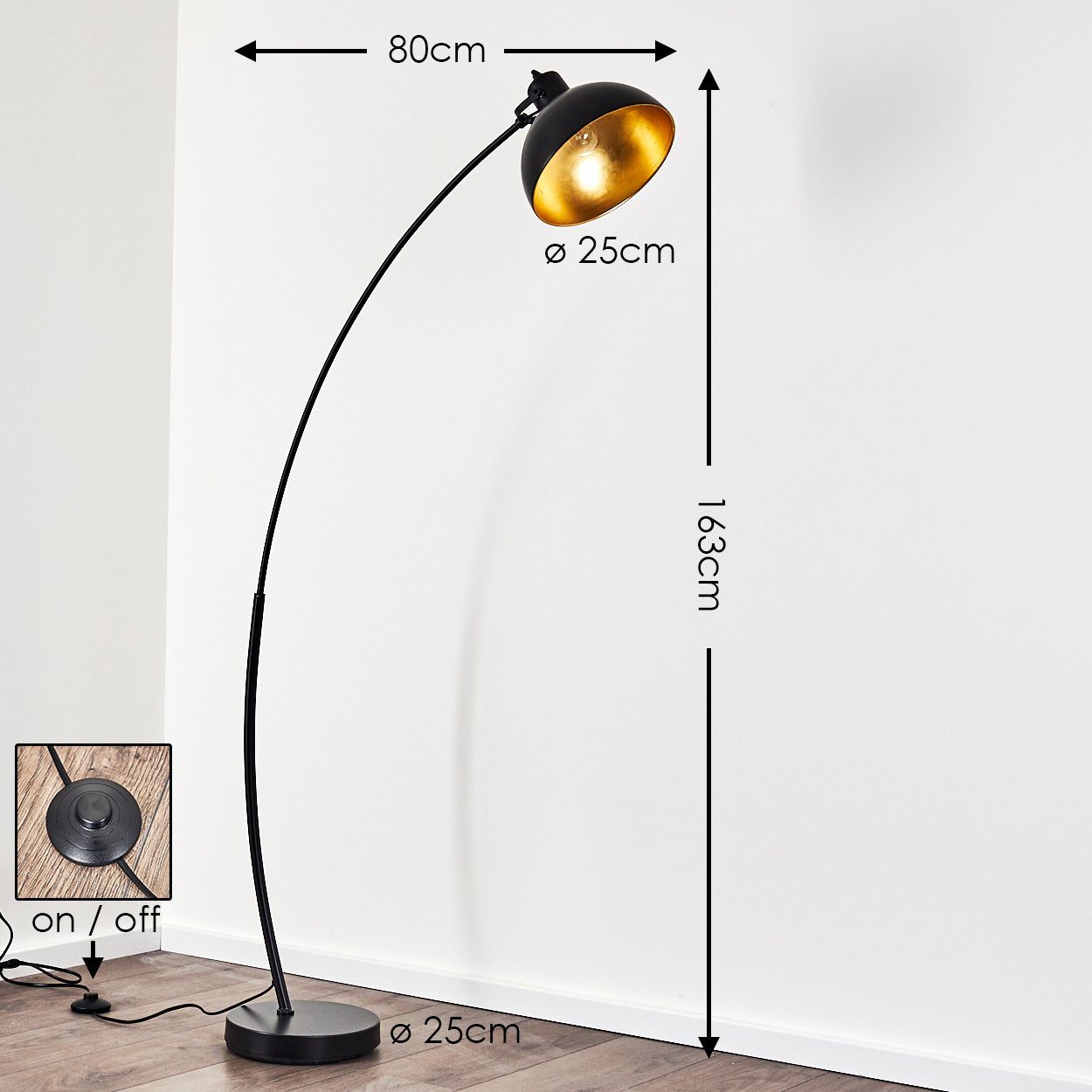 hofstein Stehlampe »Nemoli« Vintage Stehleuchte, Lampenschirm in Gold/Schwarz aus Metall, ohne Leuchtmittel, E27, im Retro-Design, mit Fußschalter am Kabel, auch