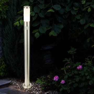 etc-shop LED Außen-Stehlampe, Leuchtmittel inklusive, Warmweiß, Edelstahl Außen Steh Lampe Bewegungsmelder Säulen Garten