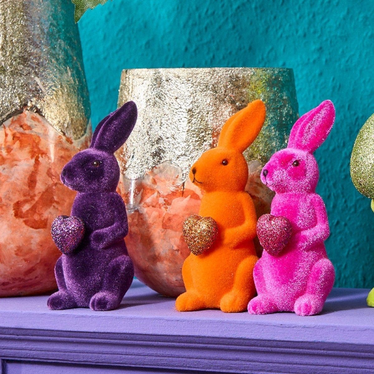 Macosa Home Osterhase 2er Set beflockt Lila, Magenta, Orange od. Grün 13 cm günstig online kaufen