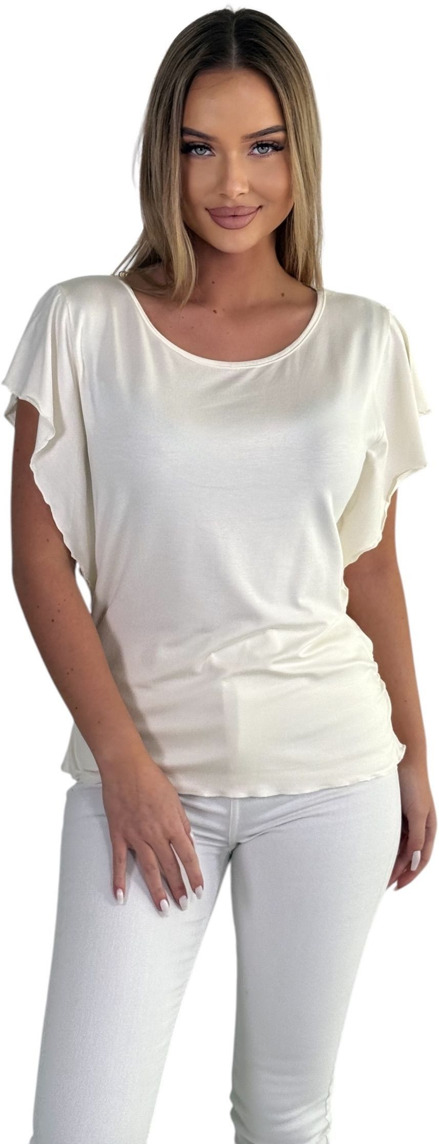 Mississhop Kurzarmshirt Damen T-Shirt Kurzarmshirt Schmetterlingärmeln M.5090