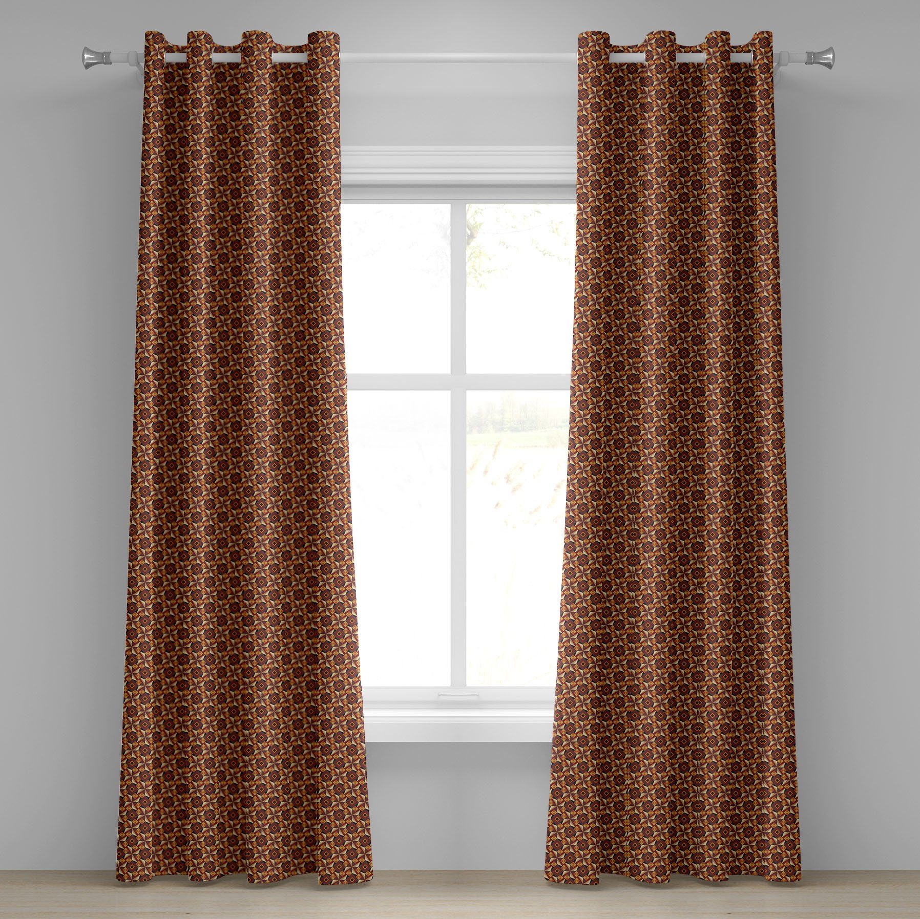 Gardine Dekorative 2-Panel-Fenstervorhänge für Schlafzimmer Wohnzimmer, Abakuhaus, Modern Retro Vintage Geometric