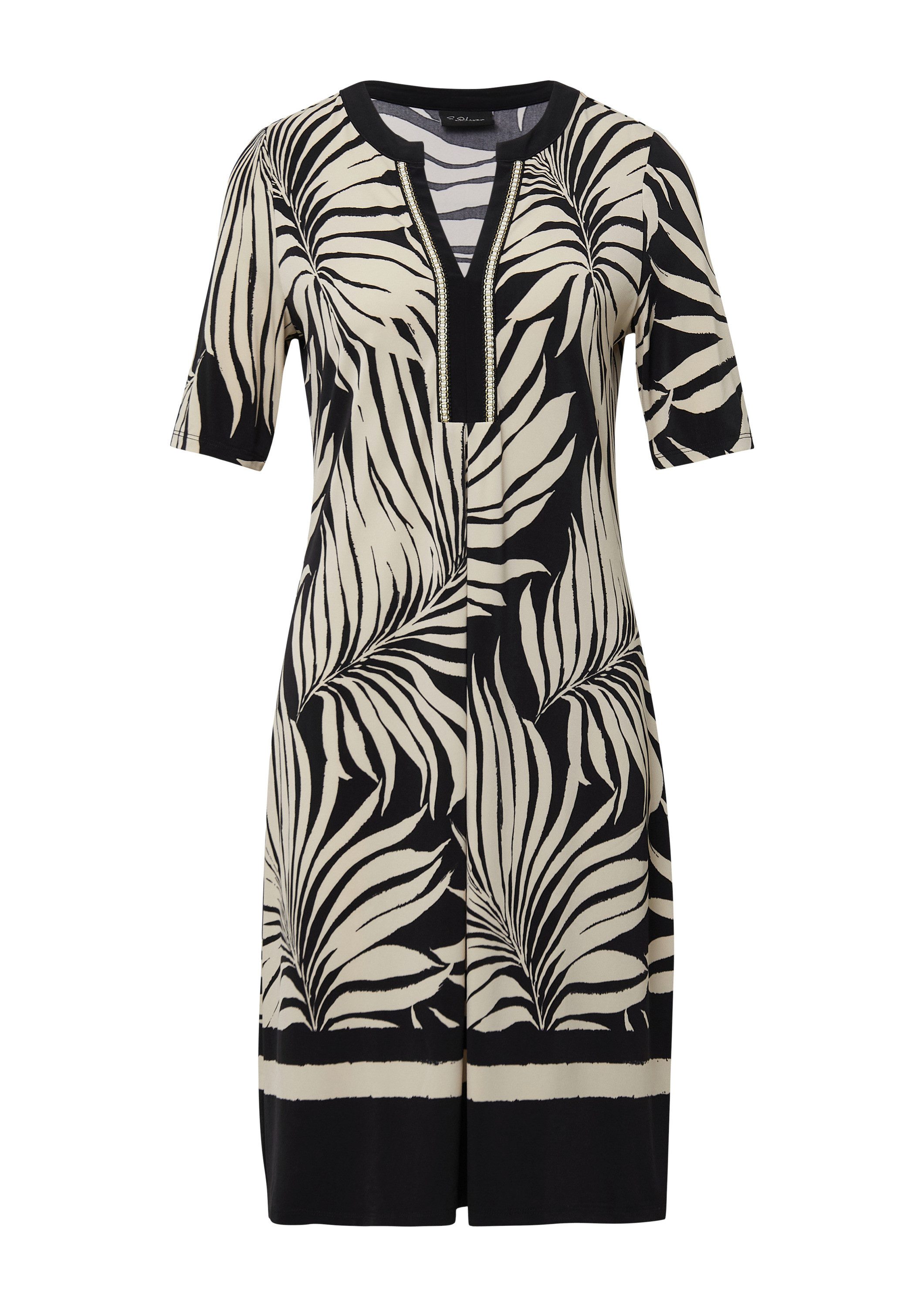 s.Oliver Minikleid Kleid Relaxed-Fit-Kleid mit Tunikaausschnitt und Zierborte