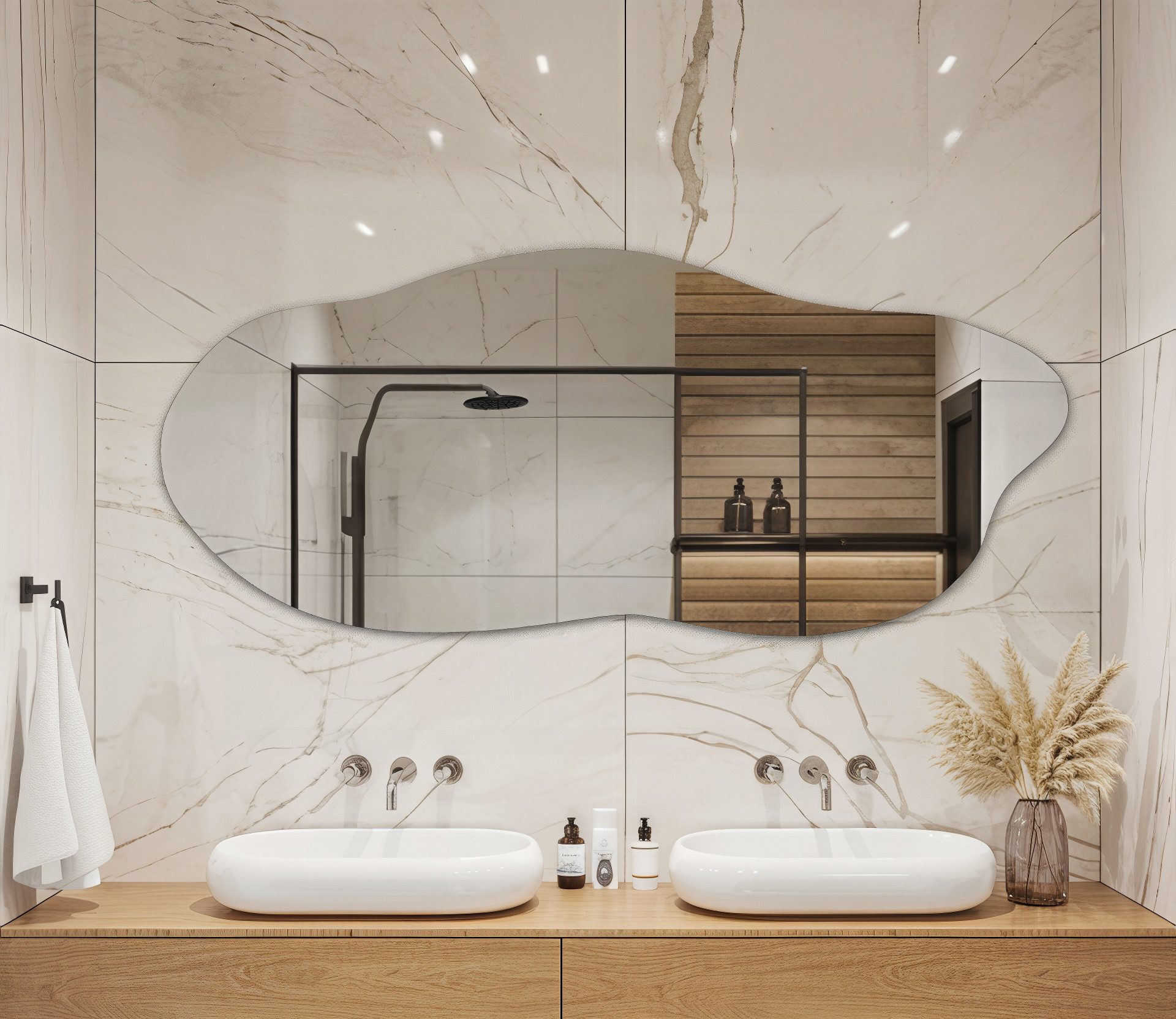 Tulup Dekospiegel Modischer dekorativer Wand-Badezimmerspiegel mit unregelmäßiger Form – Bild 4 von 5
