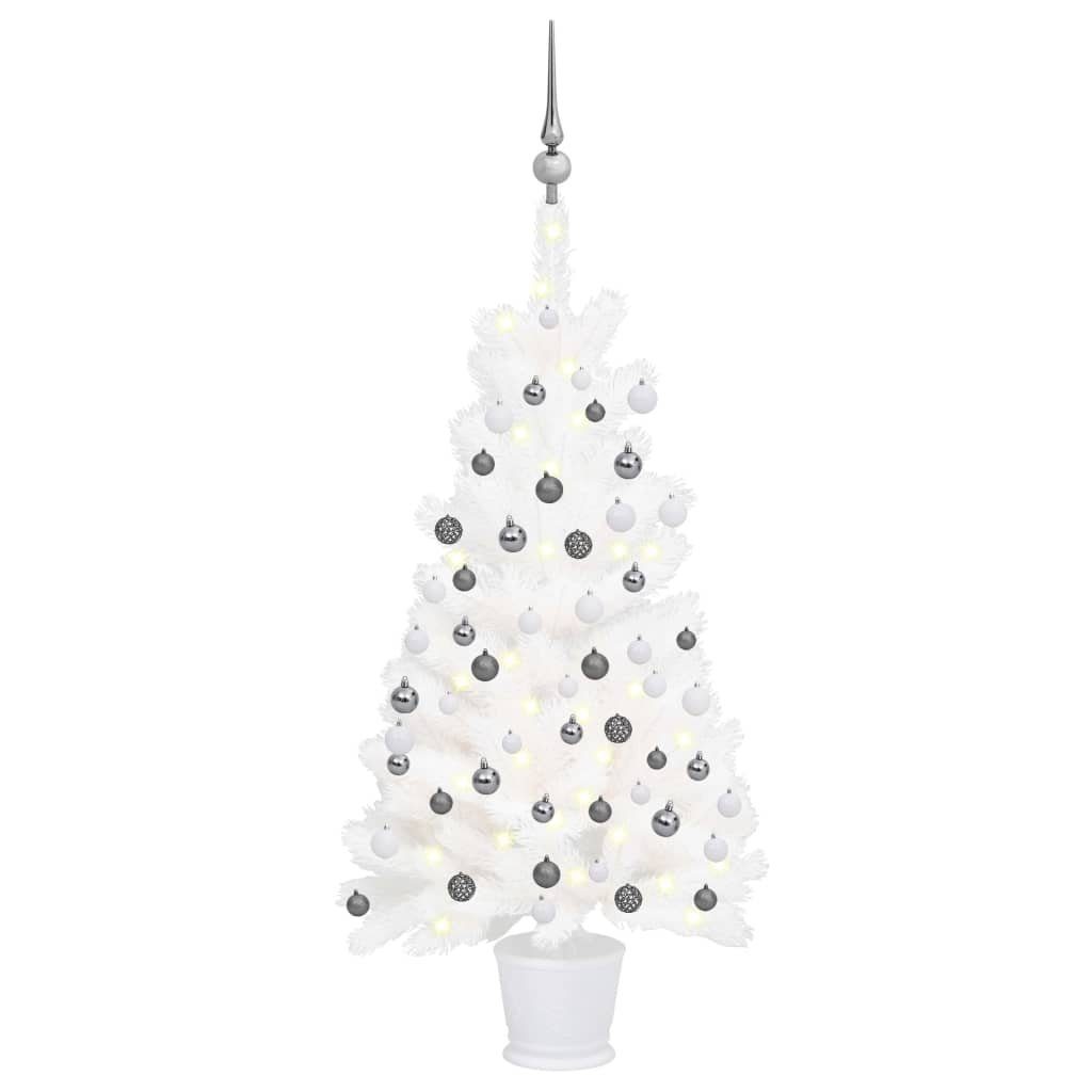 Künstlicher Weiß Kugeln & mit Künstlicher cm vidaXL Beleuchtung Weihnachtsbaum 90 Weihnachtsbaum